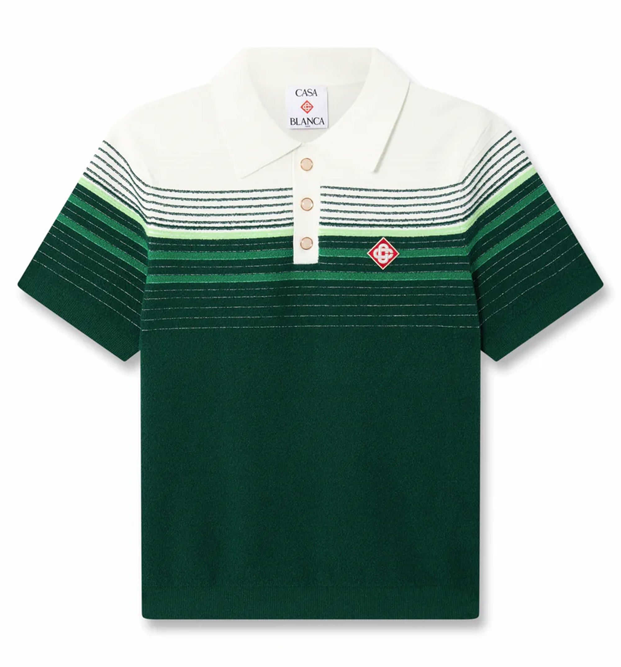 White & Green Boucle Stripe Short Sleeve Polo Shirt