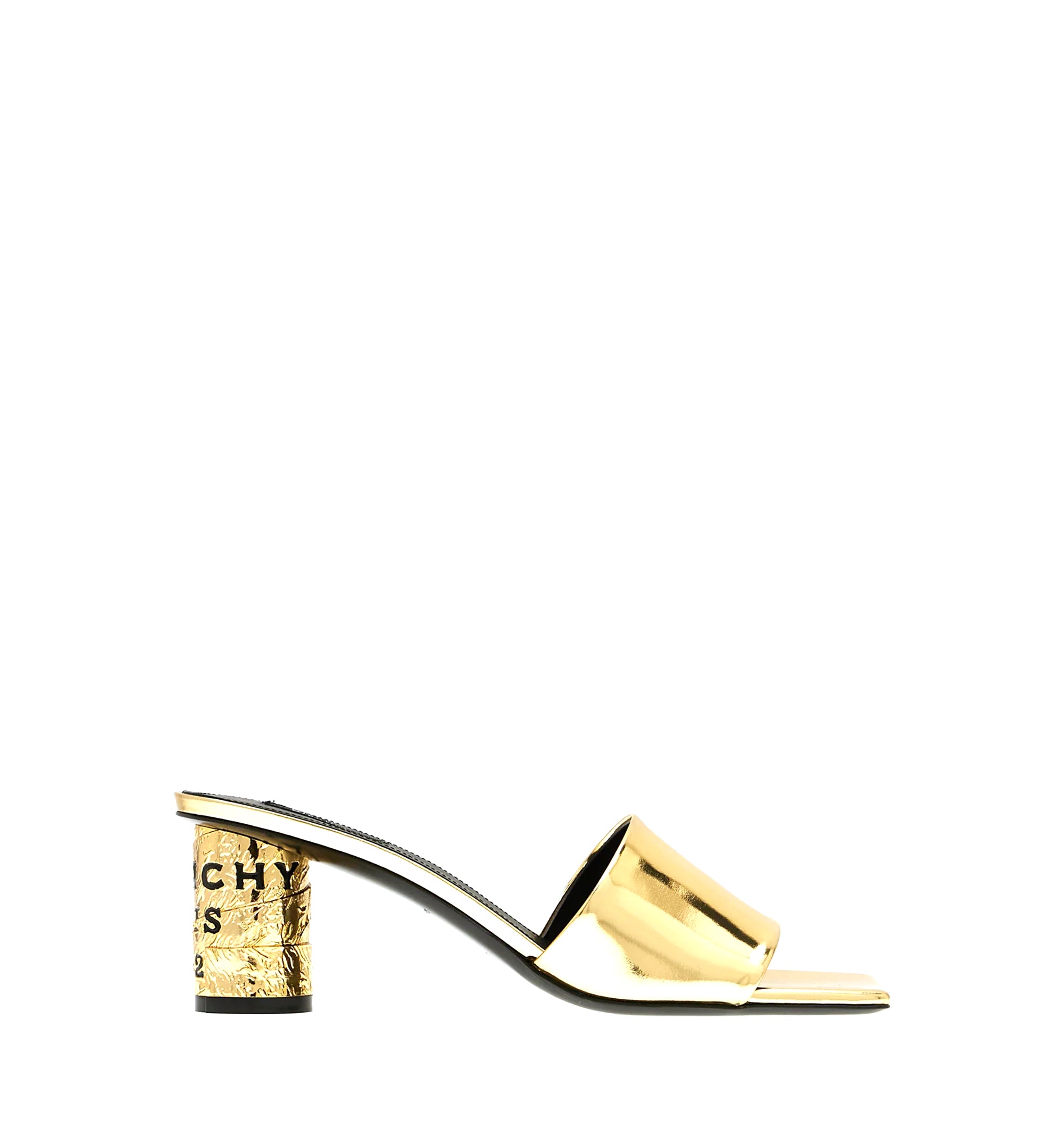 Tape Heeled Mules In Mirror Effect Leather