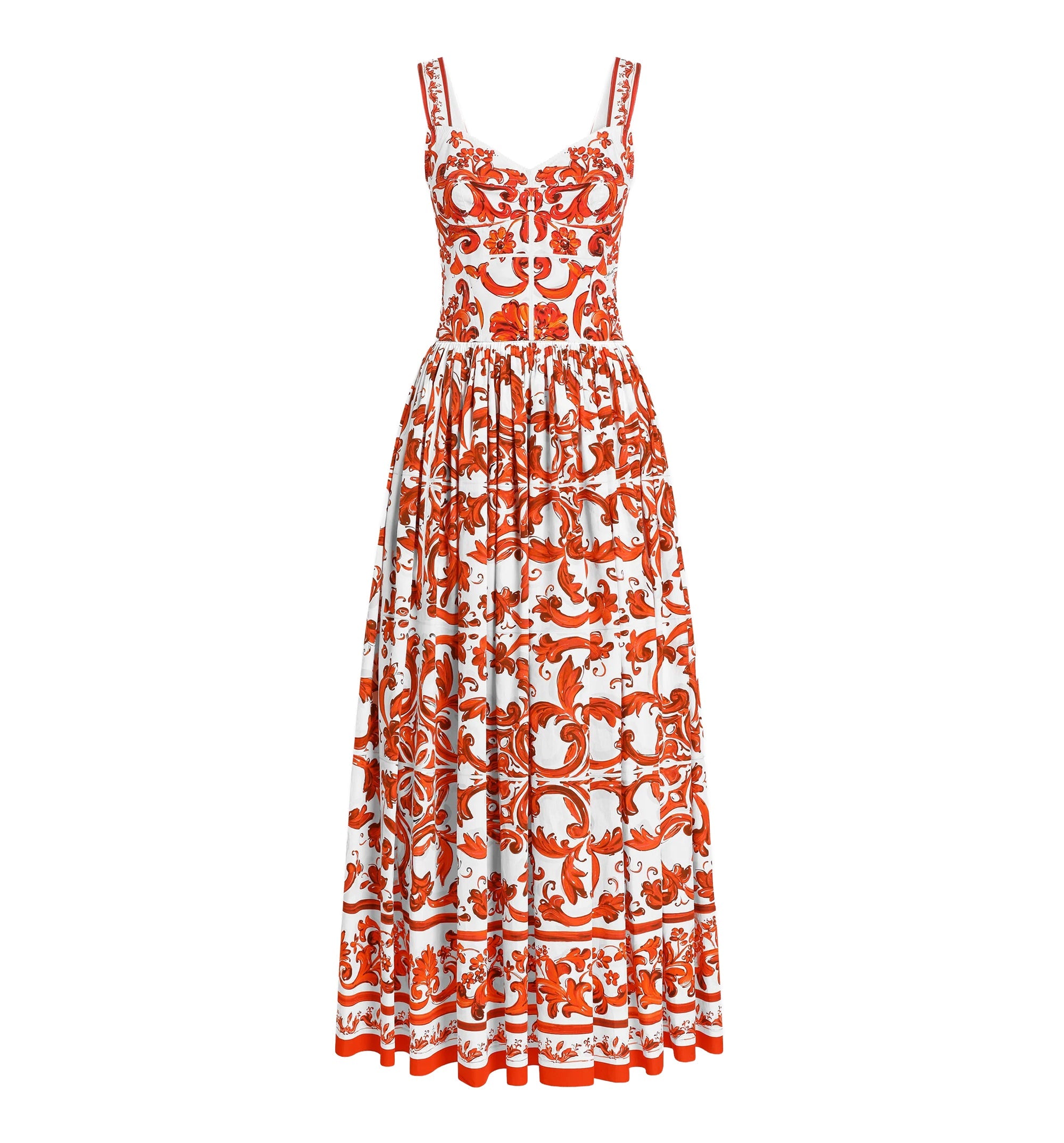 Majolica-Print Long Poplin Dress
