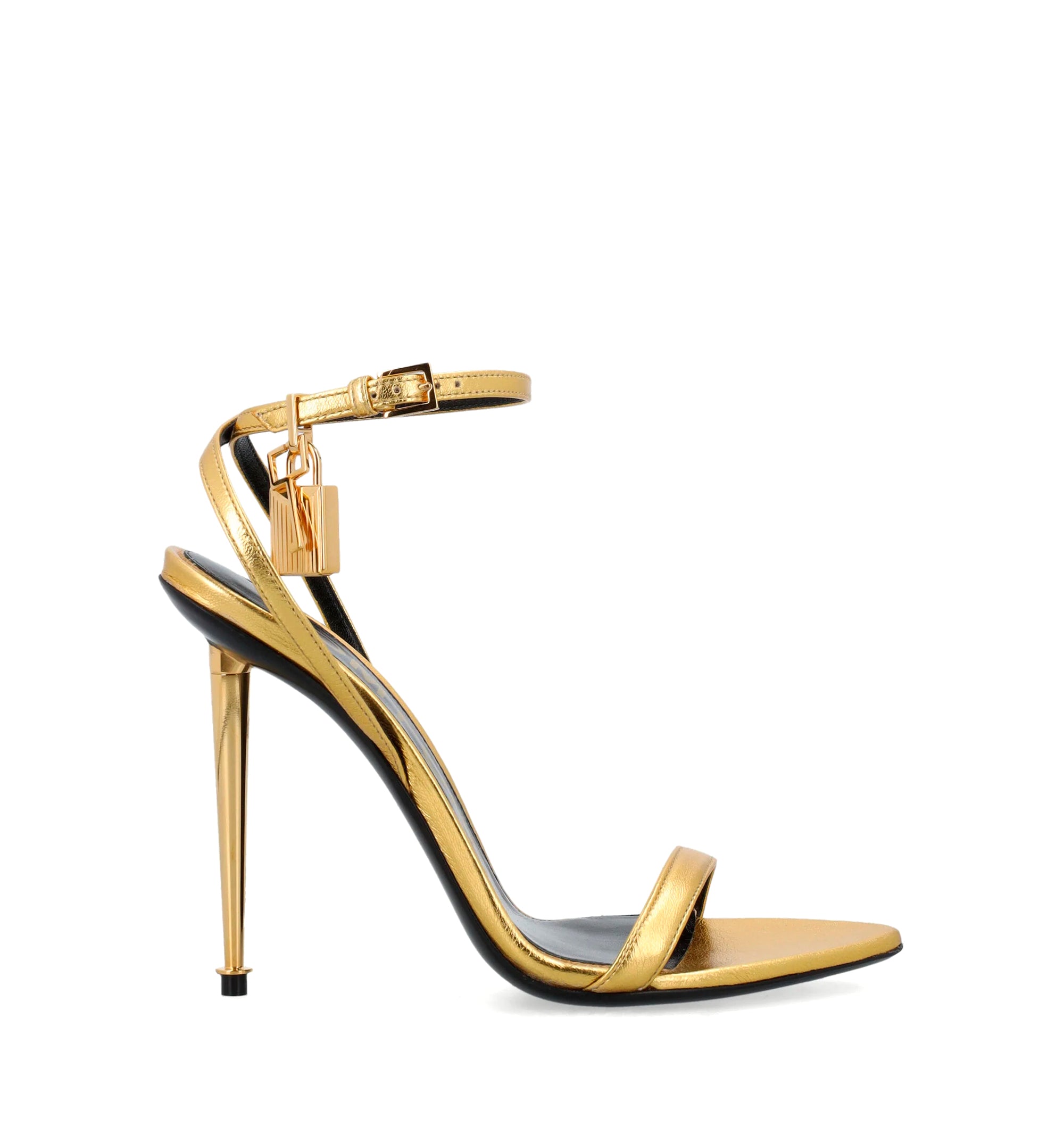 Lampskin Stiletto Sandals with Gold-Tone Details