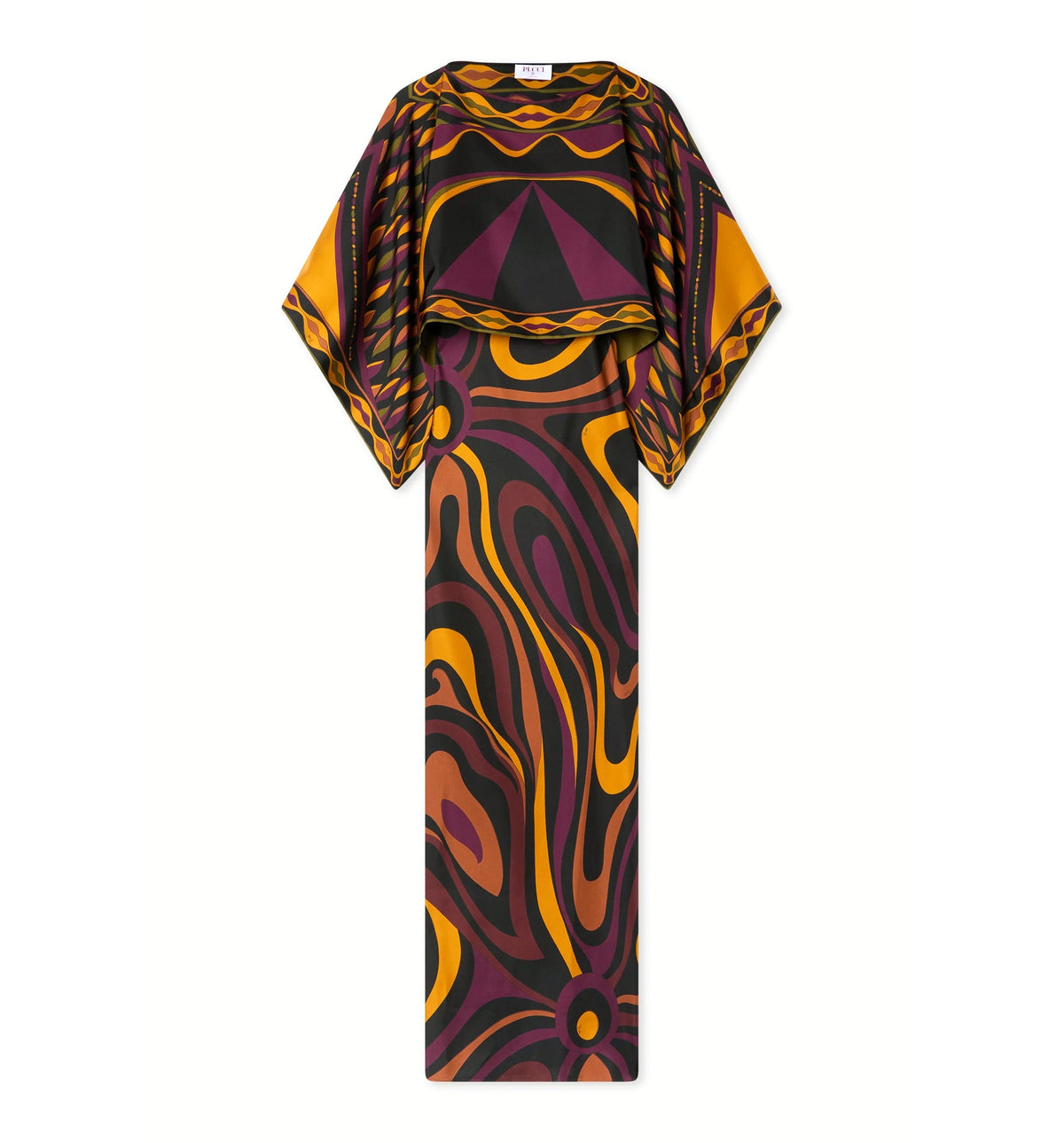 Marmo Print Silk Dress with Cape