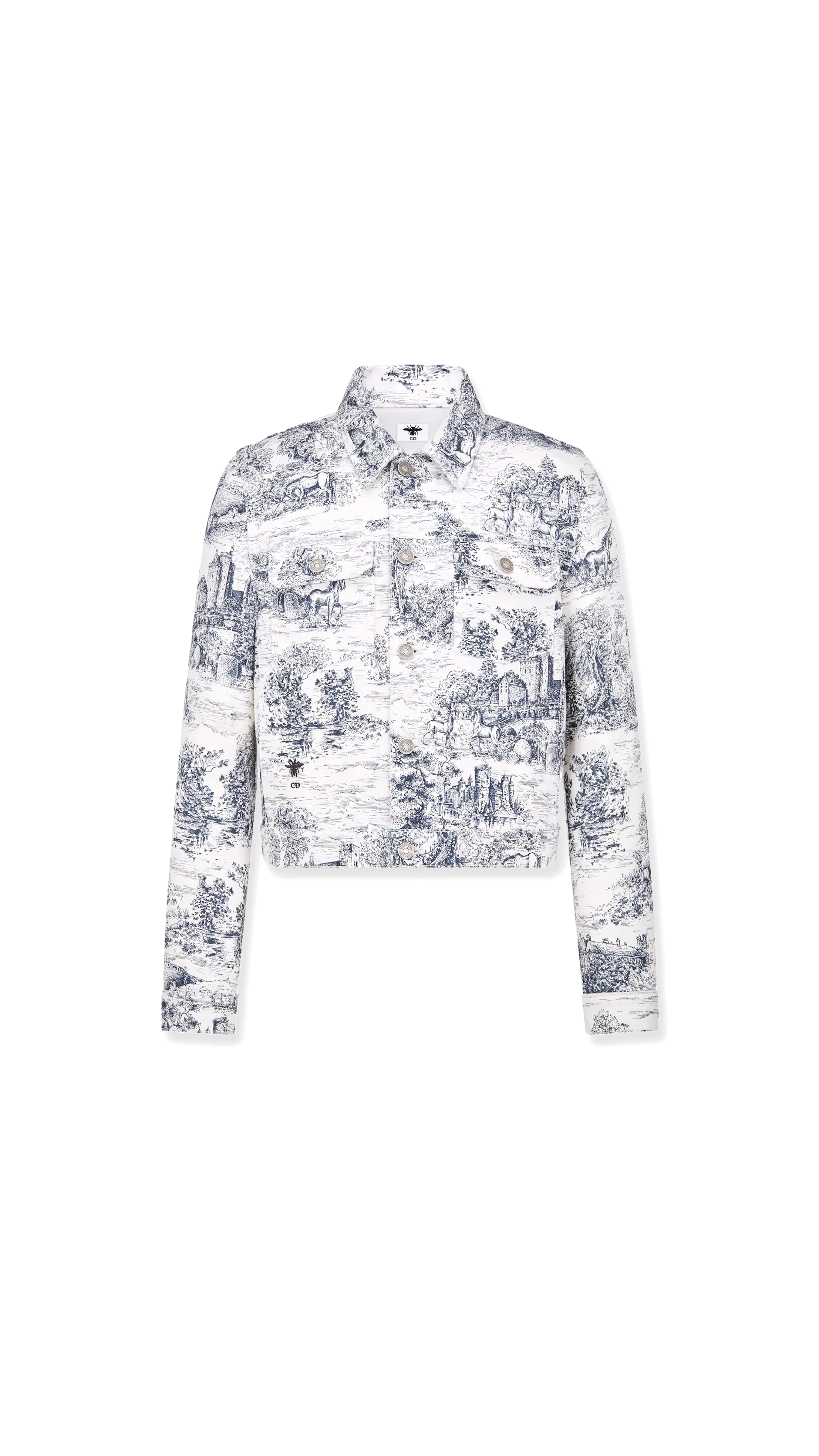 Denim In White Cotton with Motif  Toile de Jouy Scotland - Blue