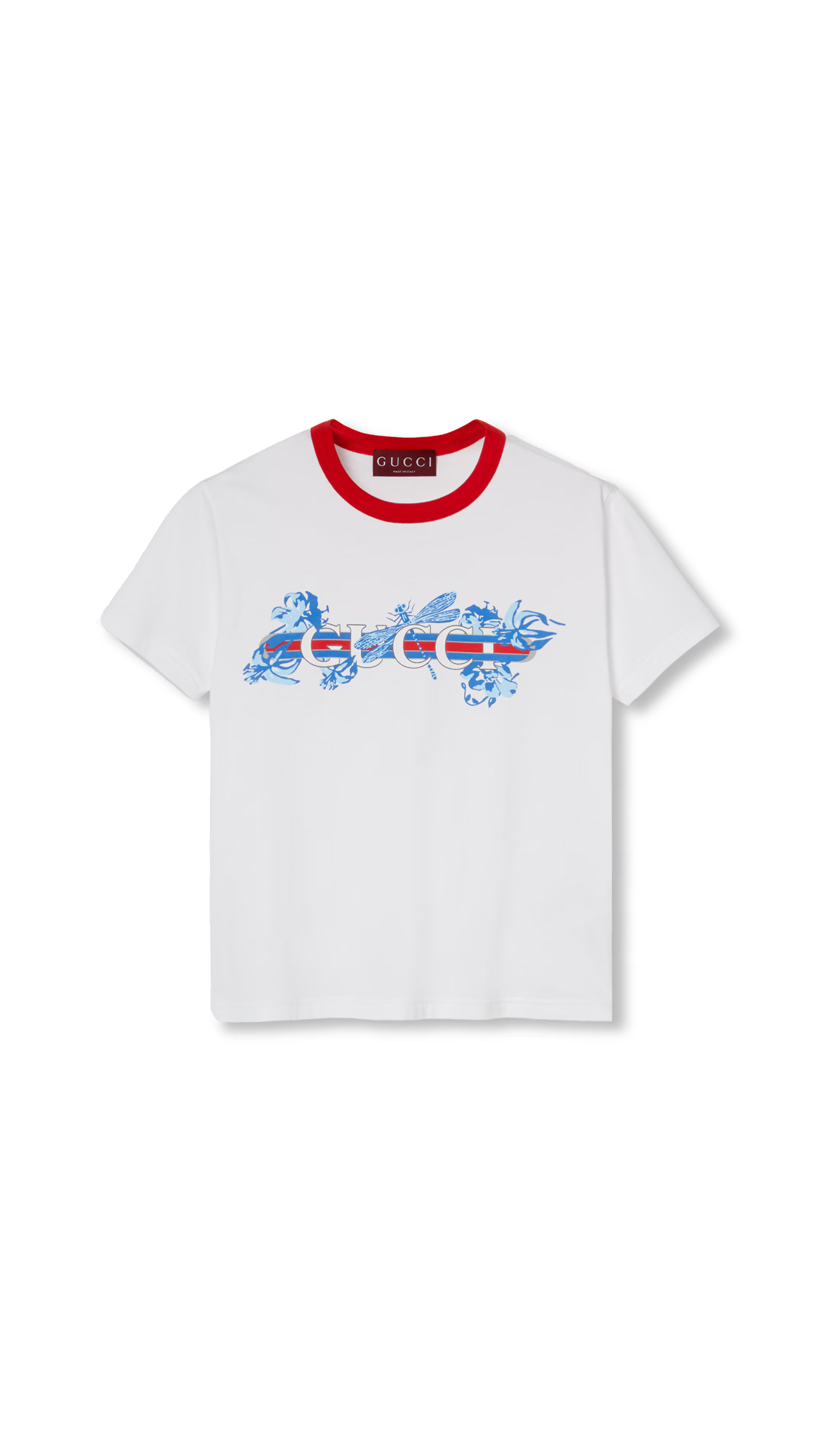 Web Print Cotton T-shirt - White/Red/Blue