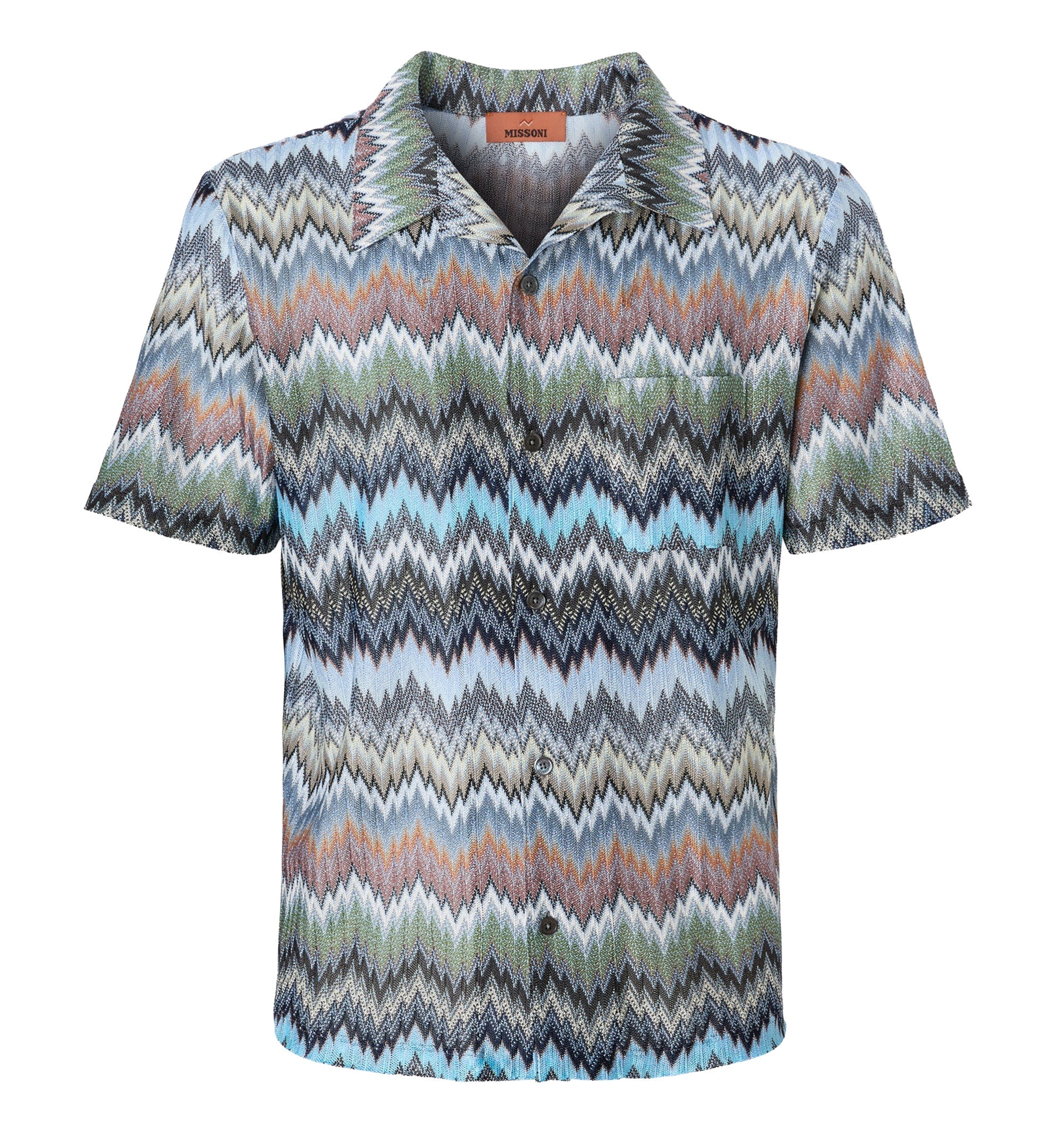 Short-Sleeved Viscose Chevron Shirt With Snake Pattern