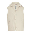 Bonded wool flannel down vest with detachable hood