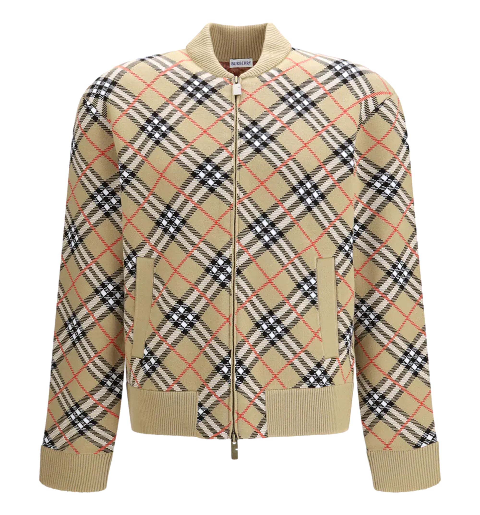 Check Knit Zip-Up Bomber Jacket