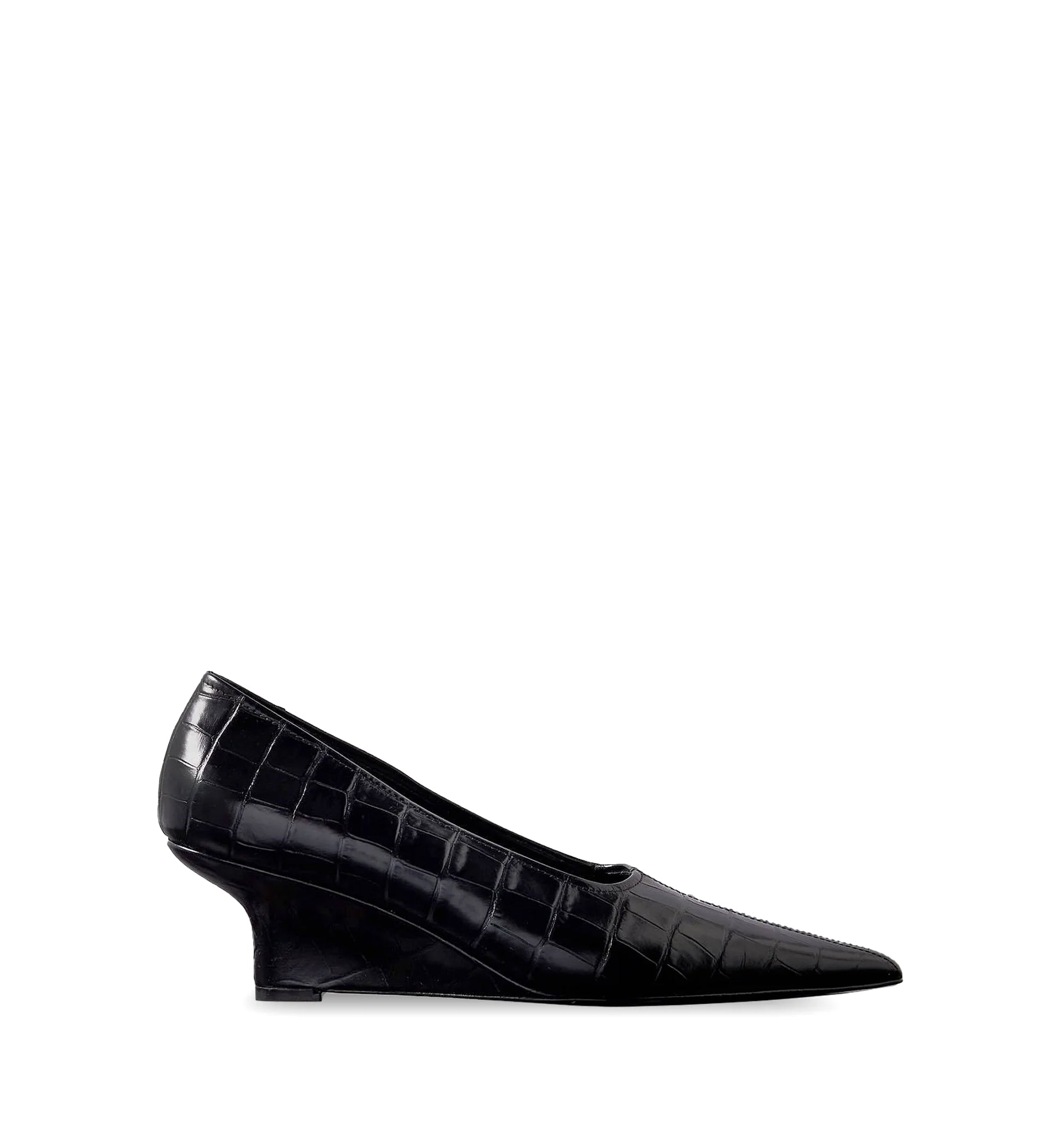 Sharp Wedge Leather Pump With Croco Motif