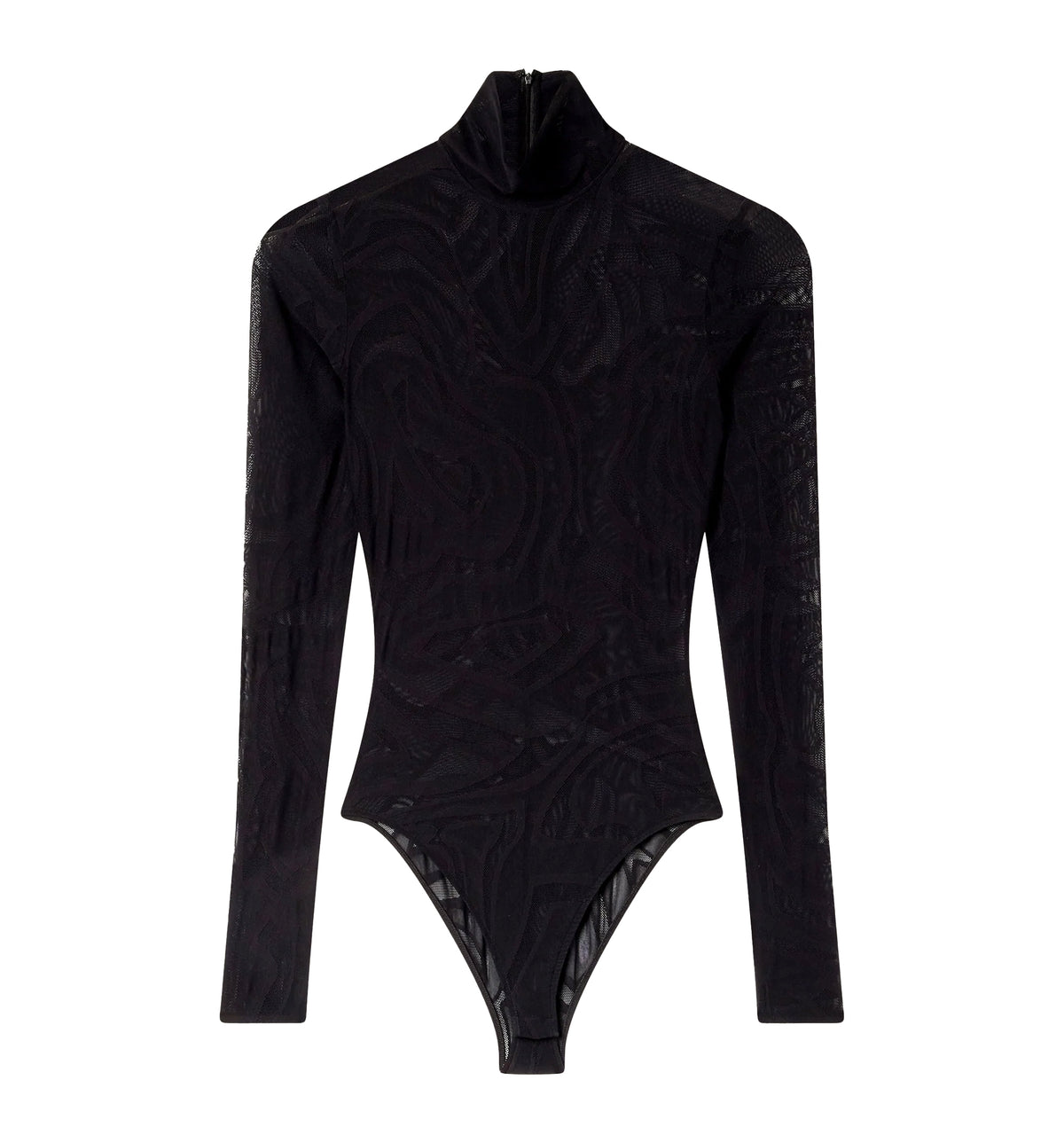High-Neck Jacquard Tulle Bodysuit