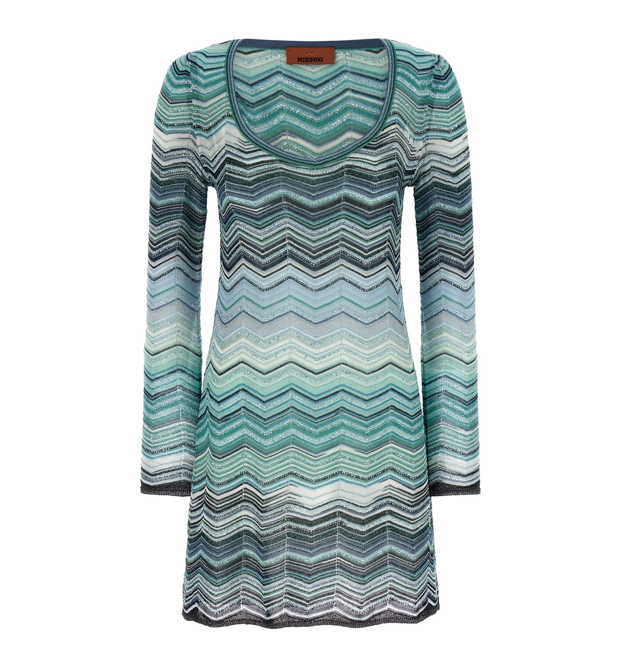 Chevron Lamé Viscose Mini Dress With Sequins