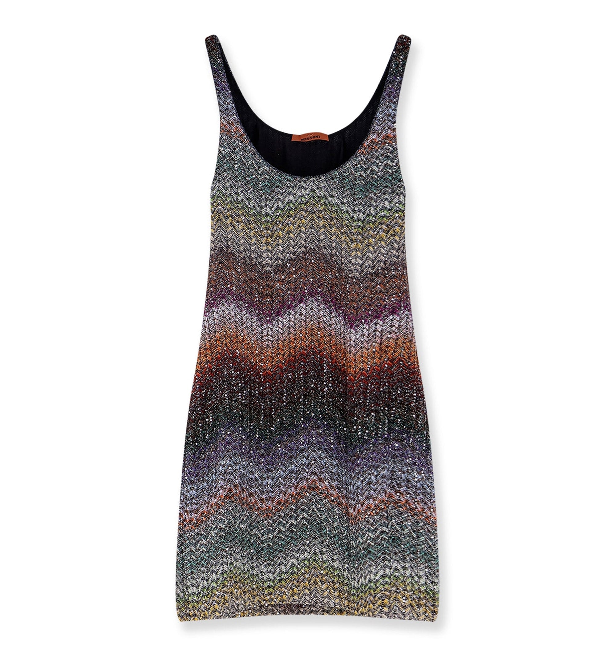 Short Dress With Straps in a Greek-Style Zigzag Knit With Sequins