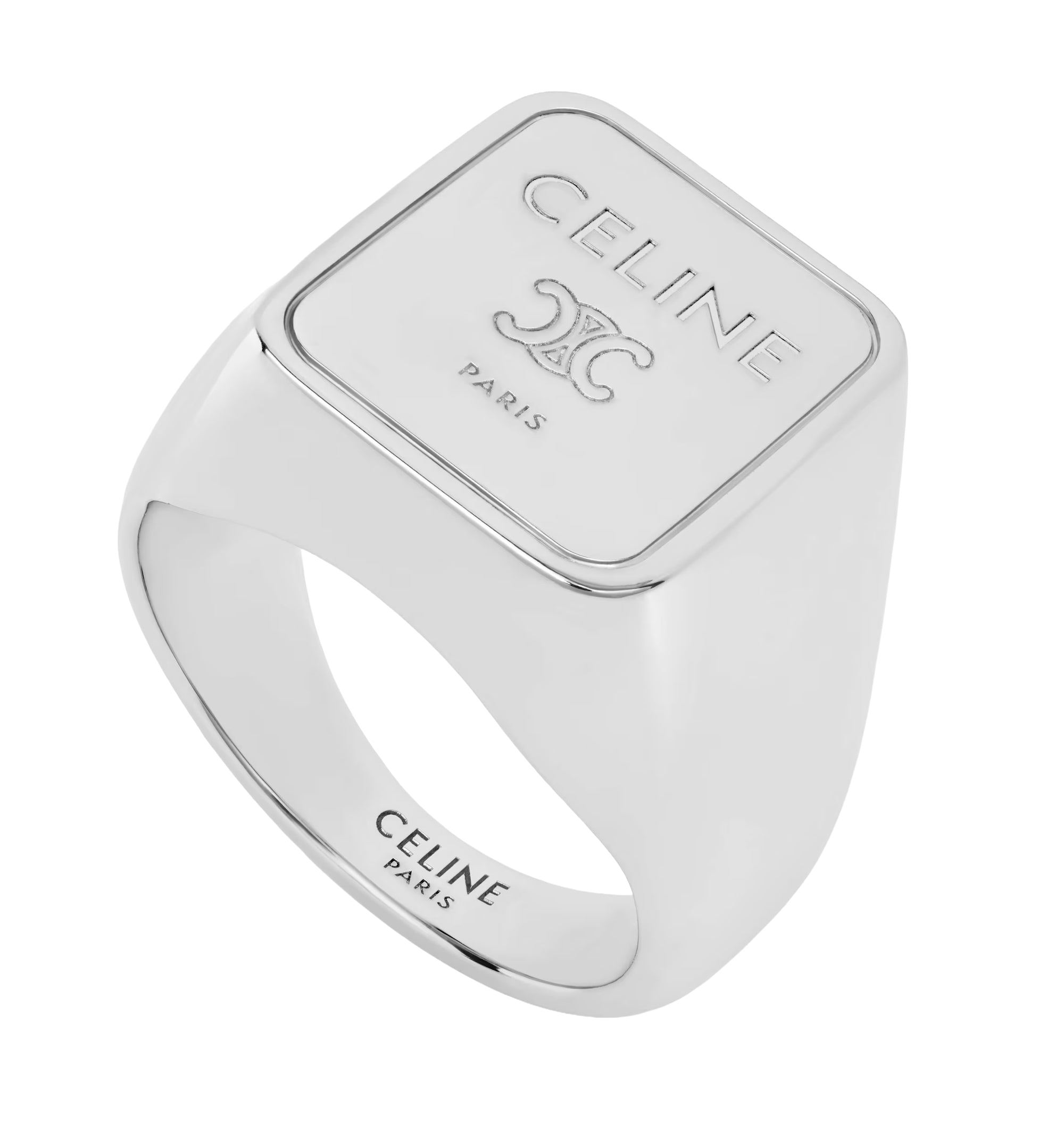 Triomphe Square Signet Ring In Brass With Rhodium Finish