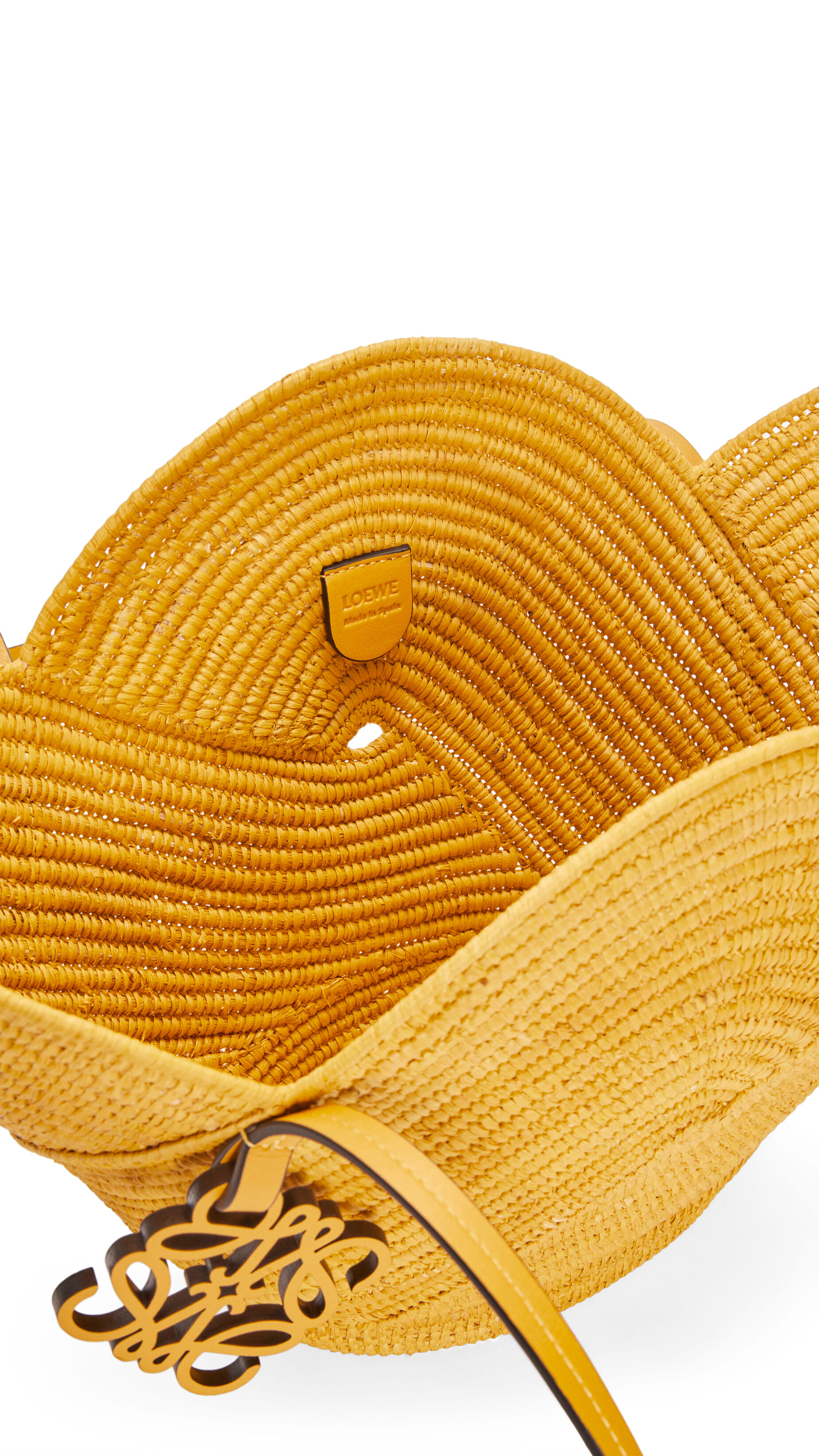 Petal Basket Bag in Raffia and Calfskin - Ochre