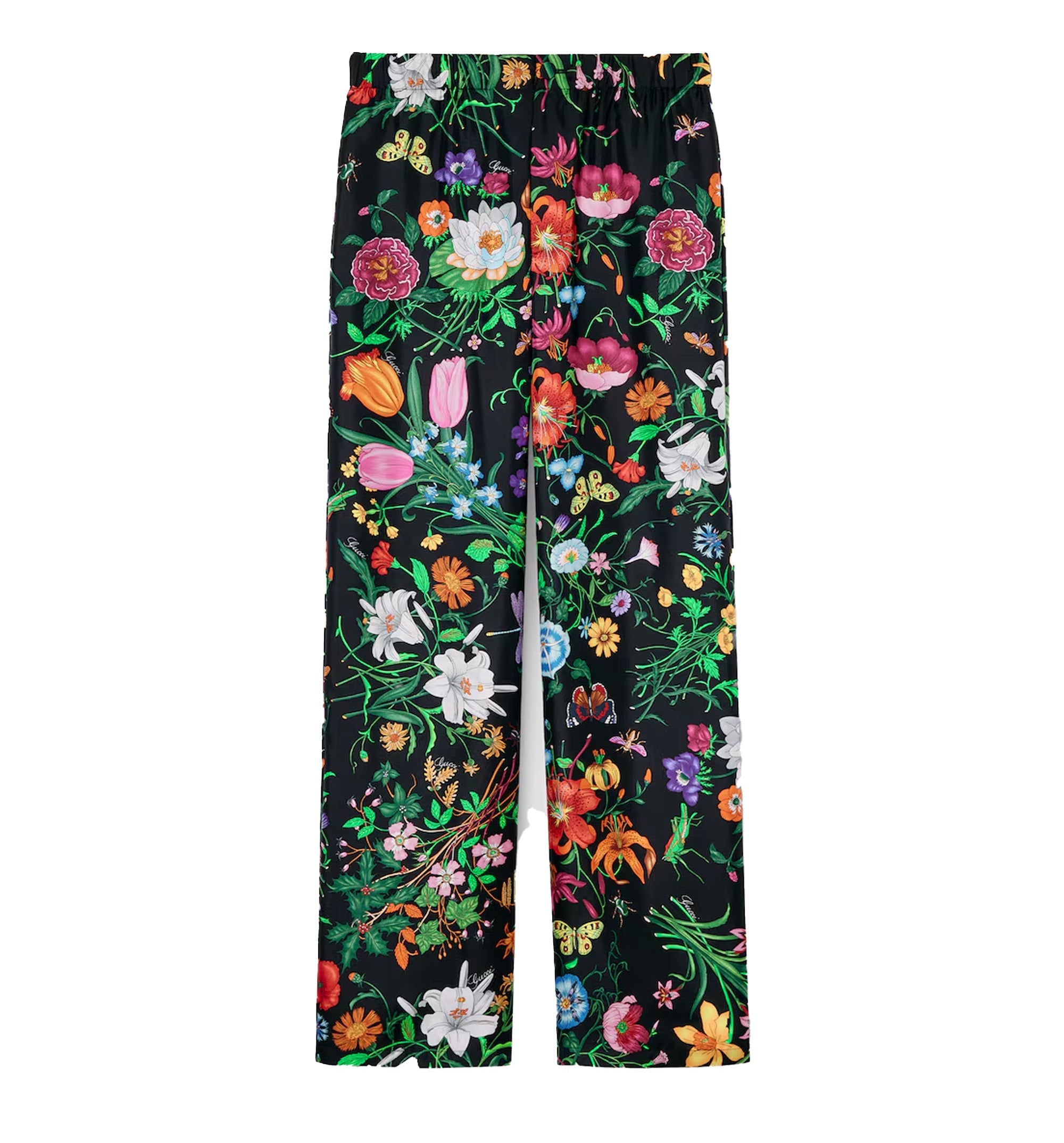 Silk Twill Trousers With Flora Print