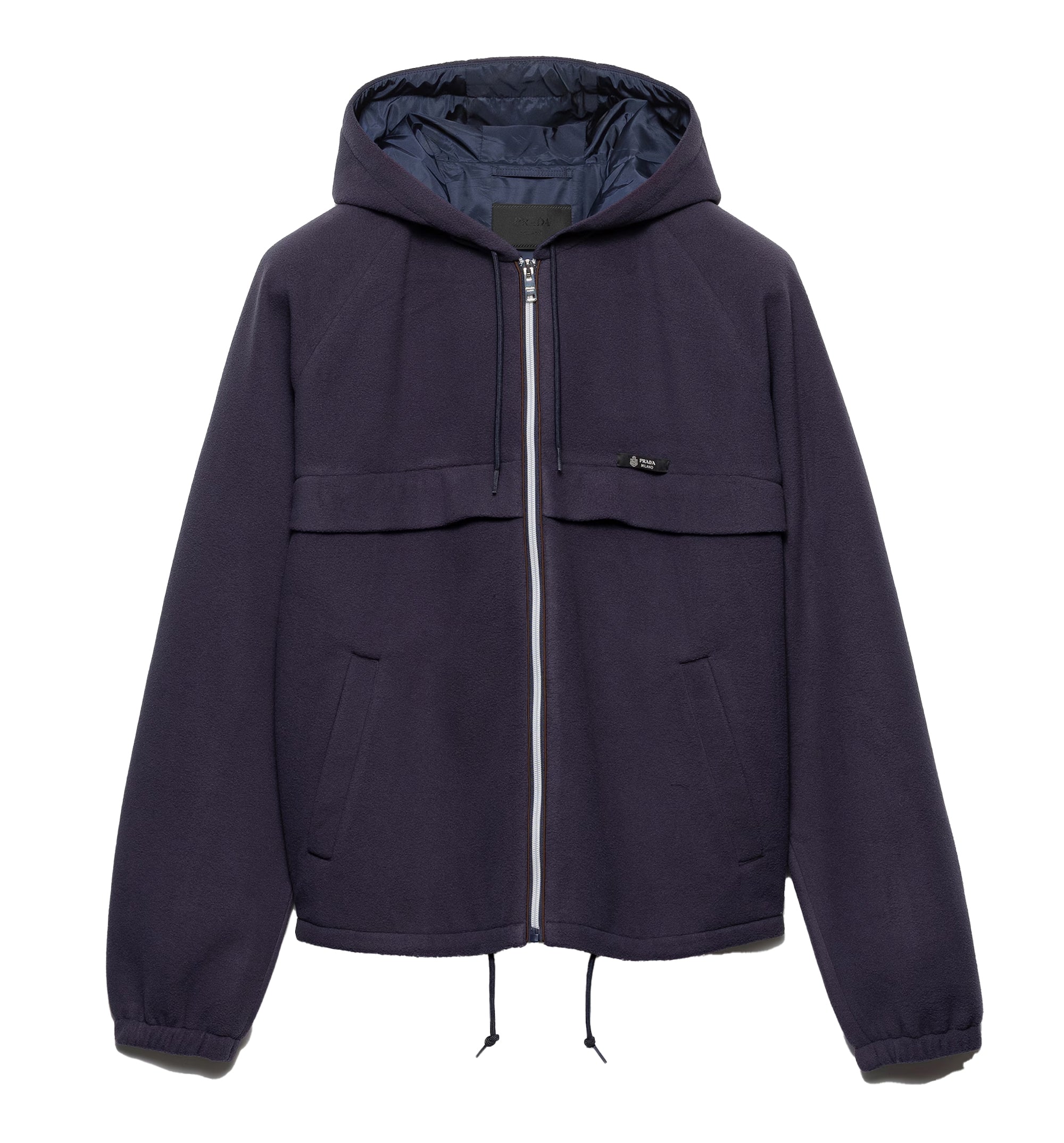 Hooded technical fabric blouson jacket