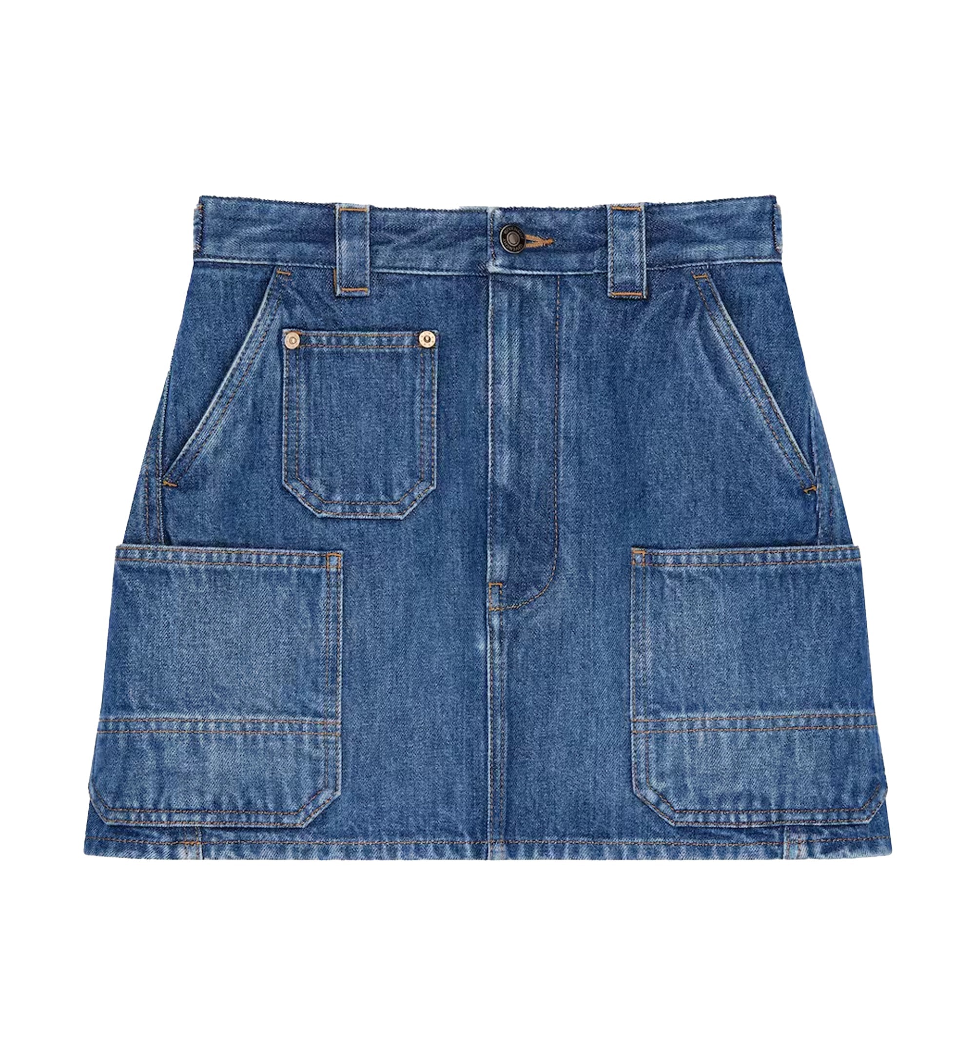Mini Cargo Skirt In Medium Blue Denim