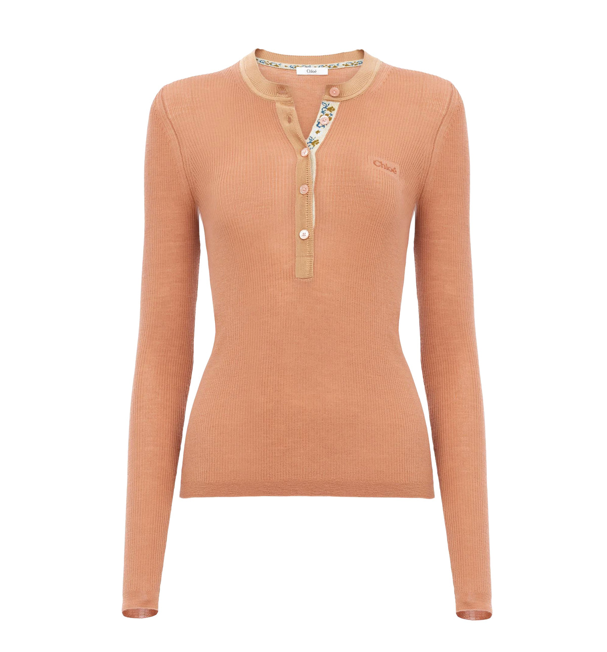 Fitted Henley shirt in superfine wool knit