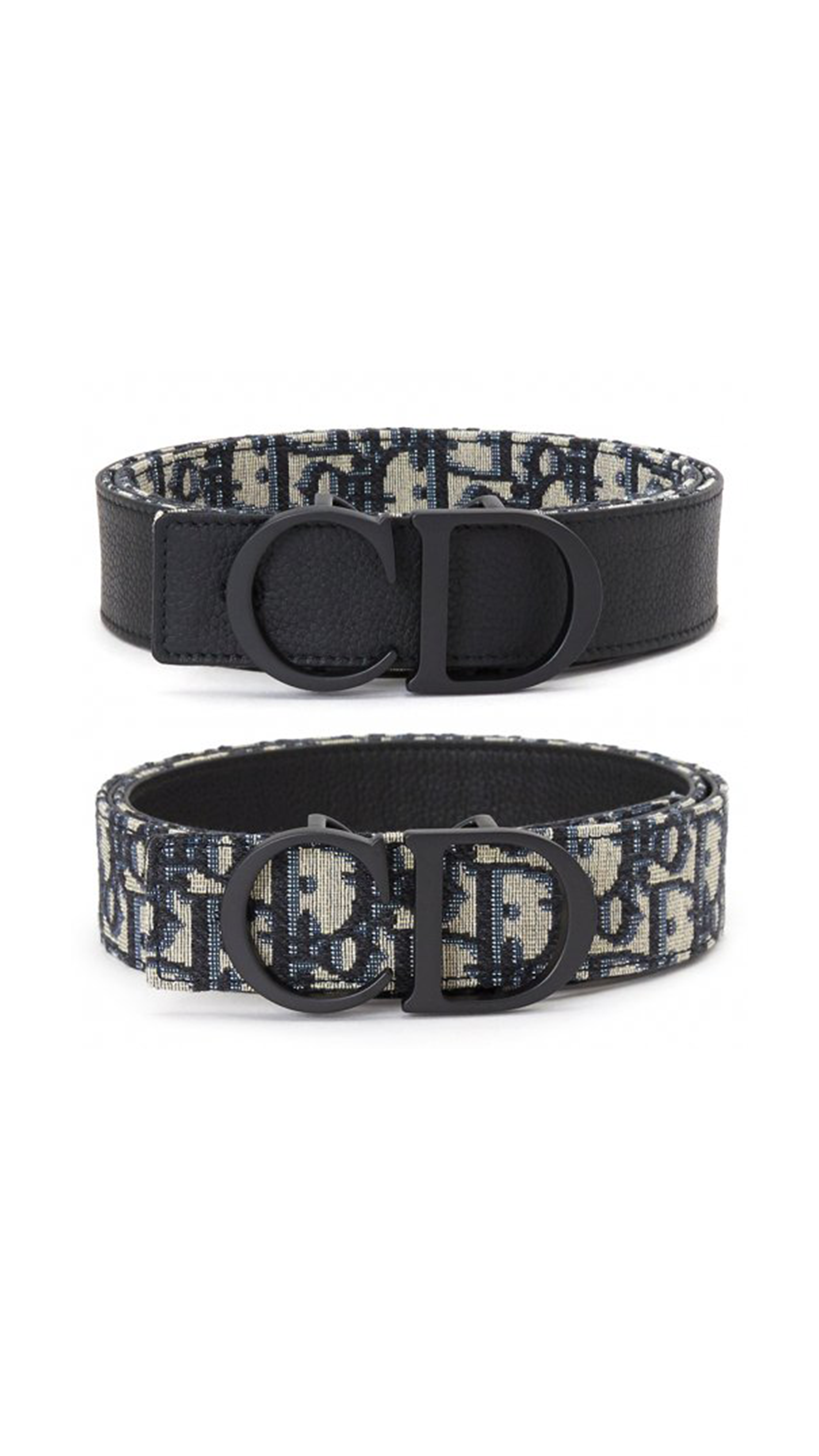 Reversible Dior Oblique and Grained Leather Belt - BlackLBeige/Blue