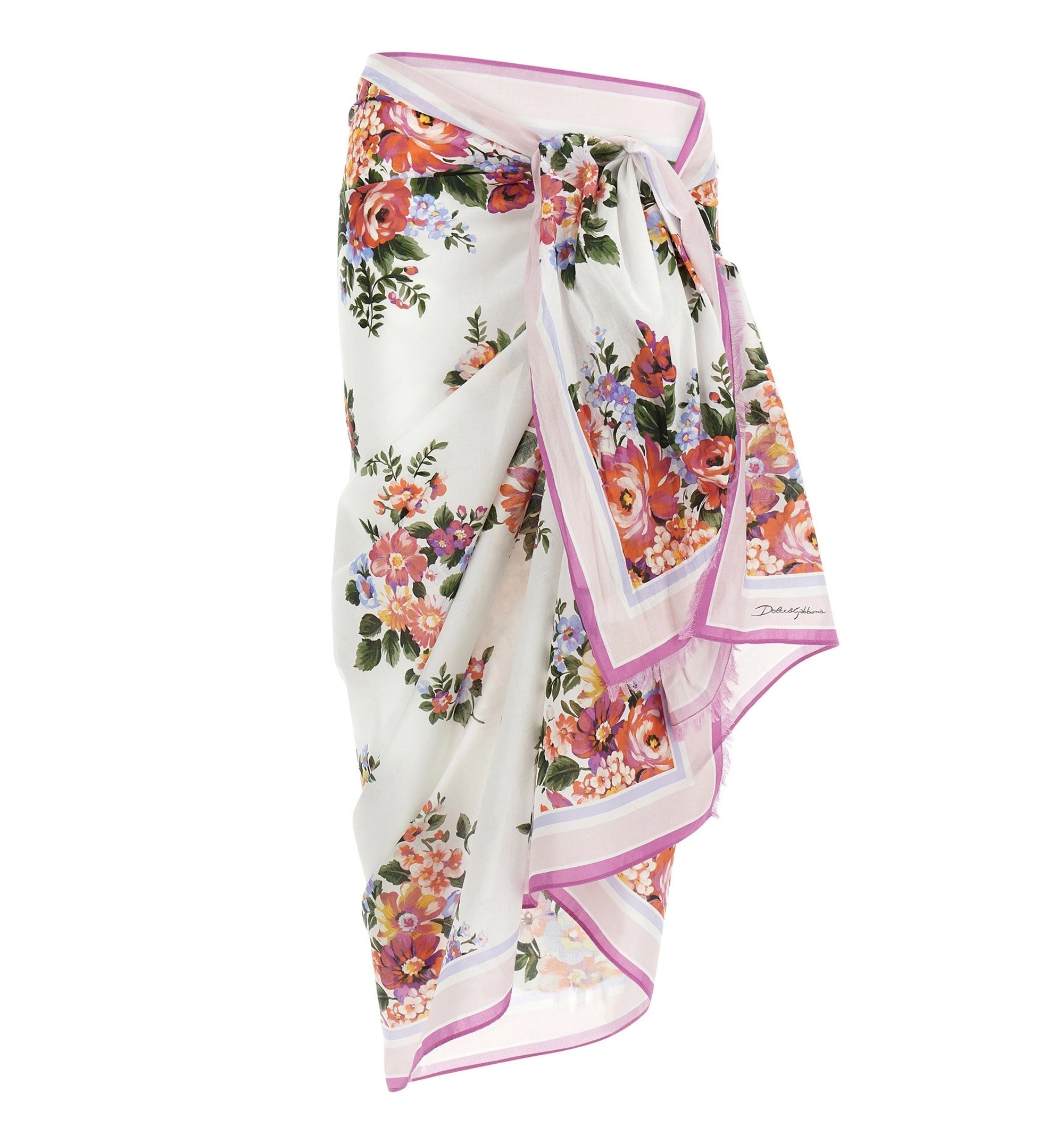 Flower Bouquet-Print Cotton Batiste Sarong