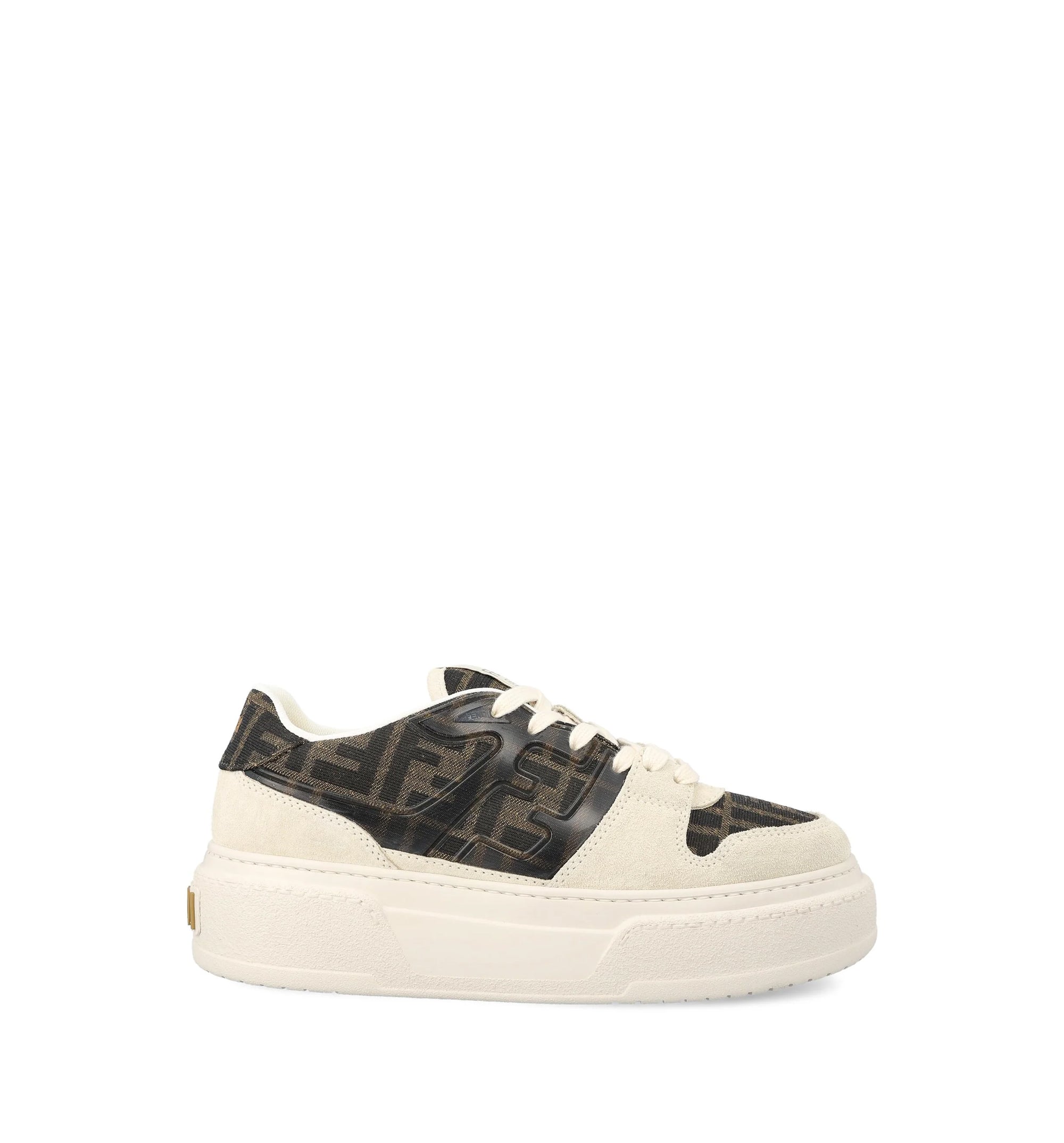 Fendi Match Canvas And White Suede Platform Low-Tops