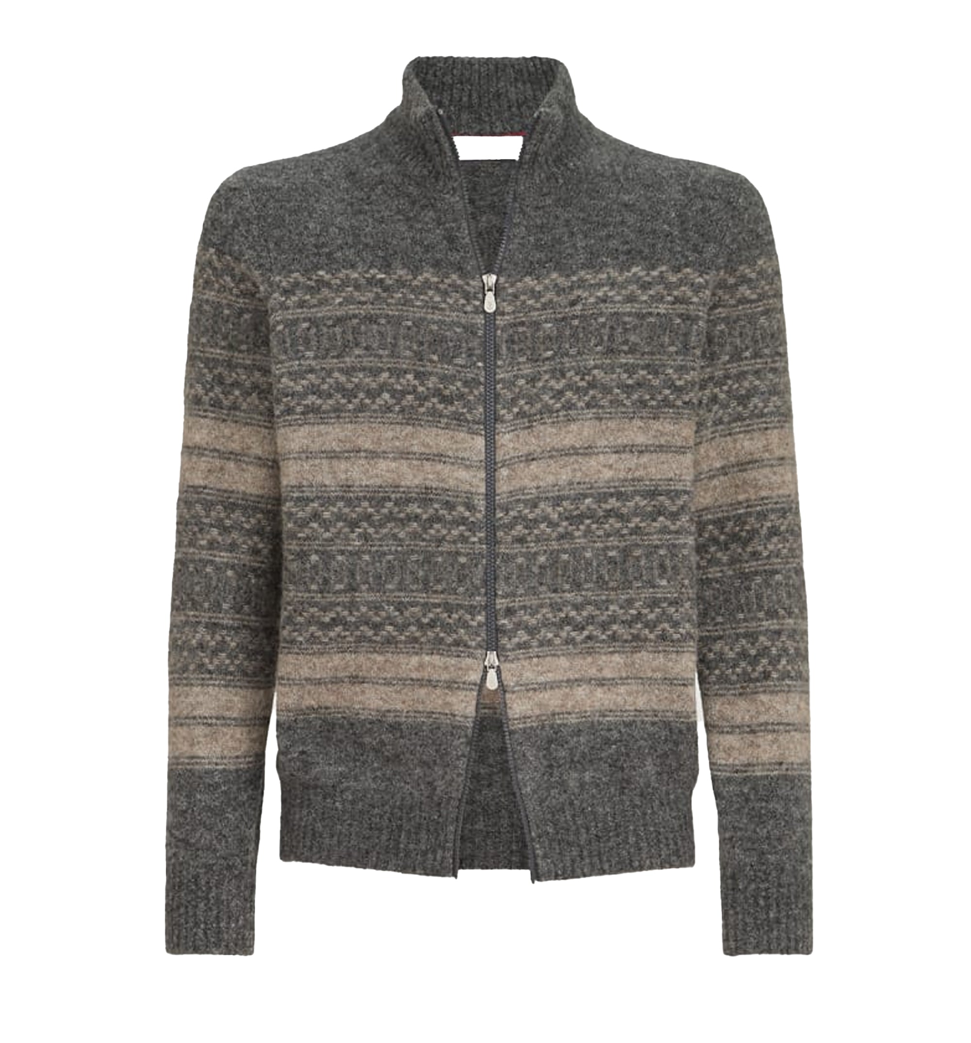 Alpaca, cashmere and wool nordic jacquard high-neck cardigan with zip