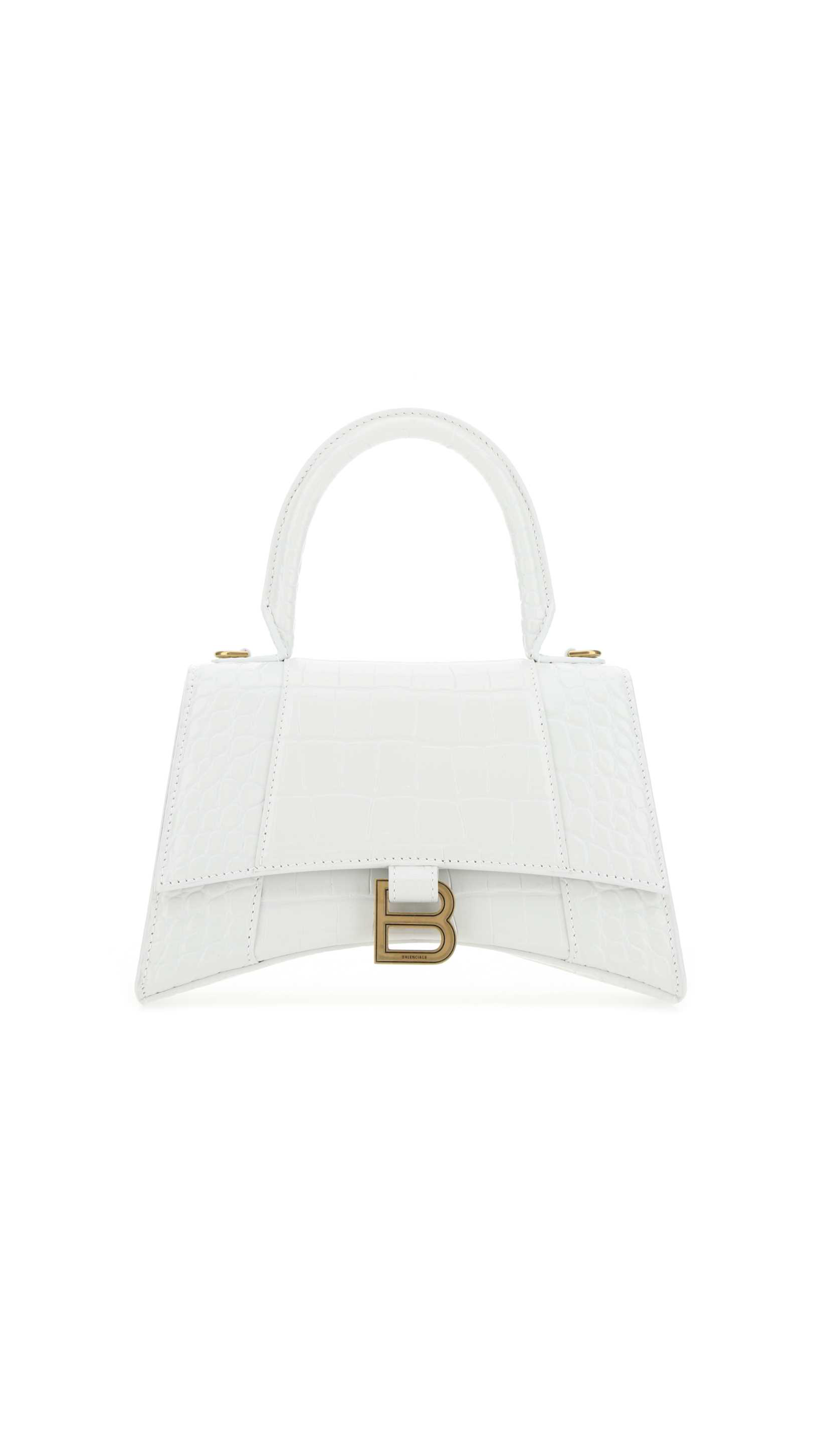 Hourglass Small Handbag Crocodile Embossed - White