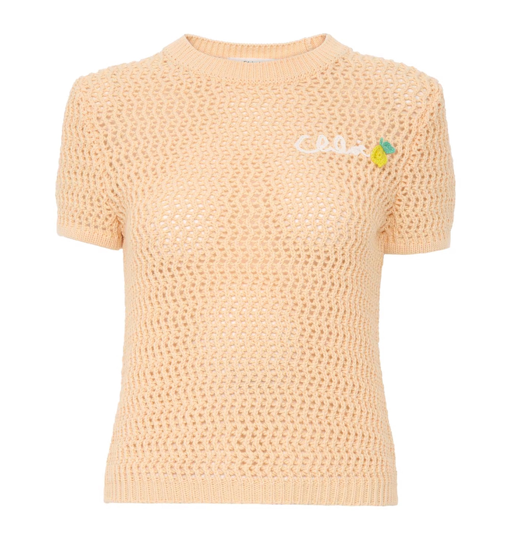 Short-sleeve logo sweater in crochet knit