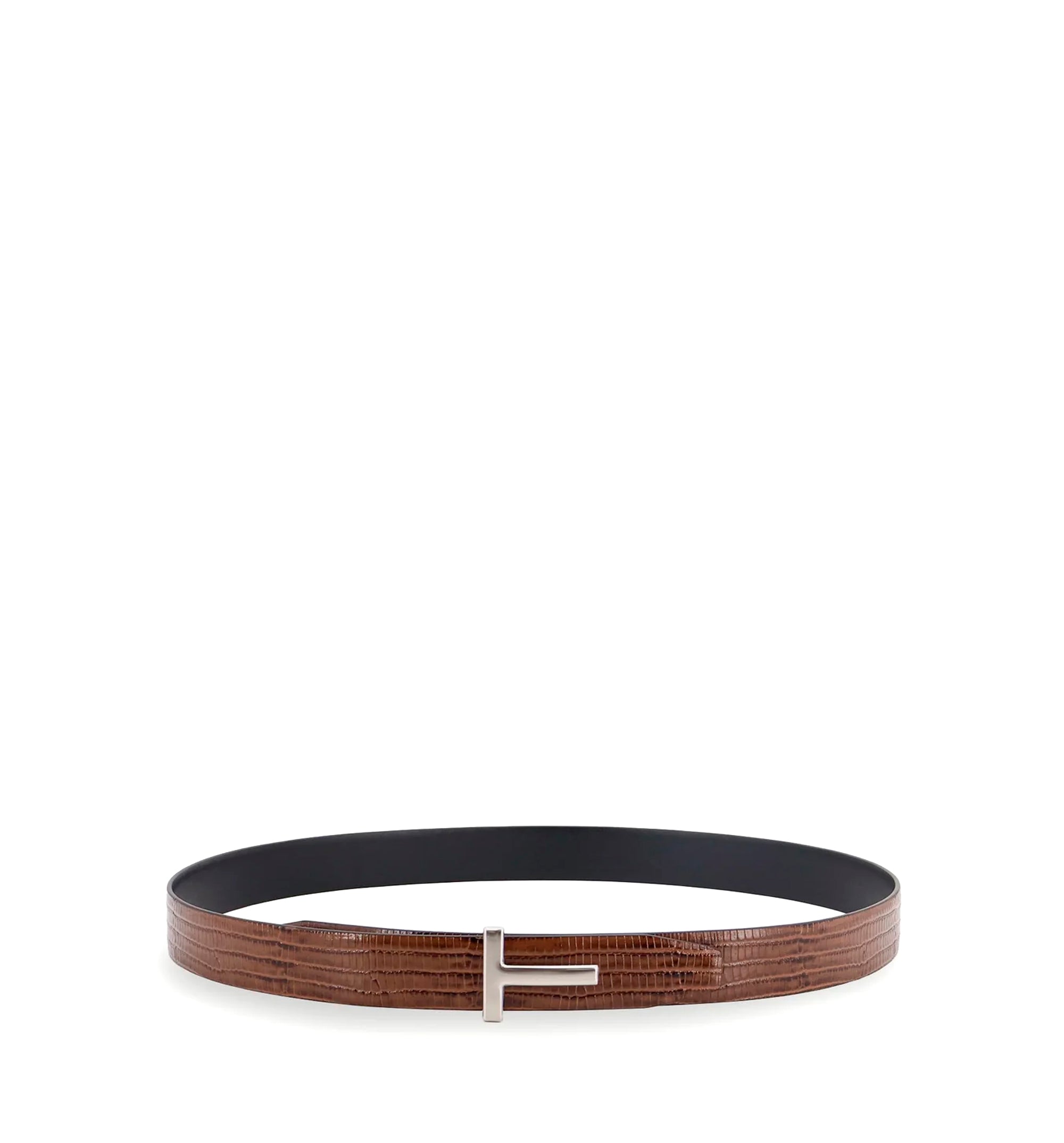 Crocodile-effect leather belt