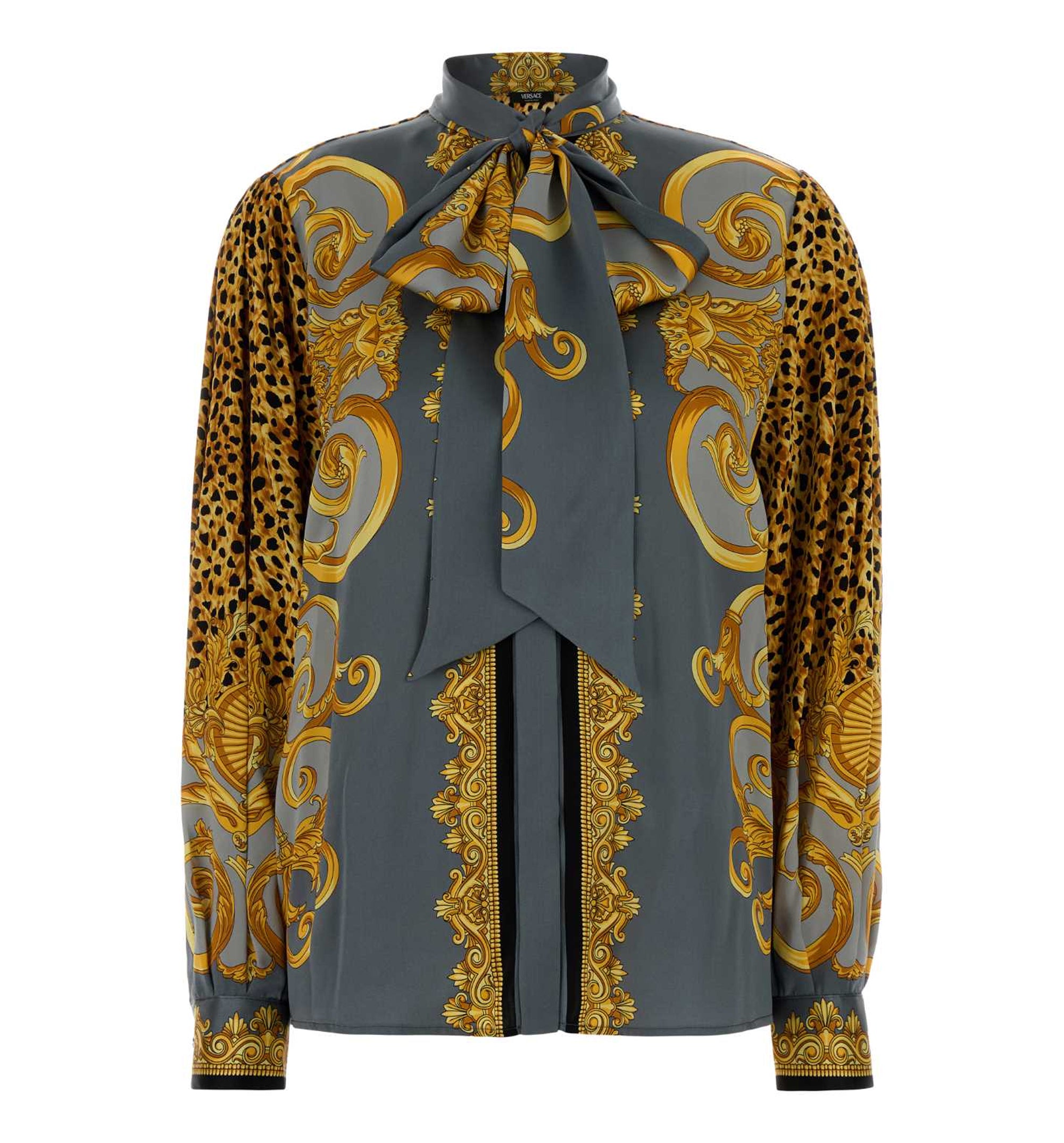 Cheetah Foulard Silk Lavallière Shirt