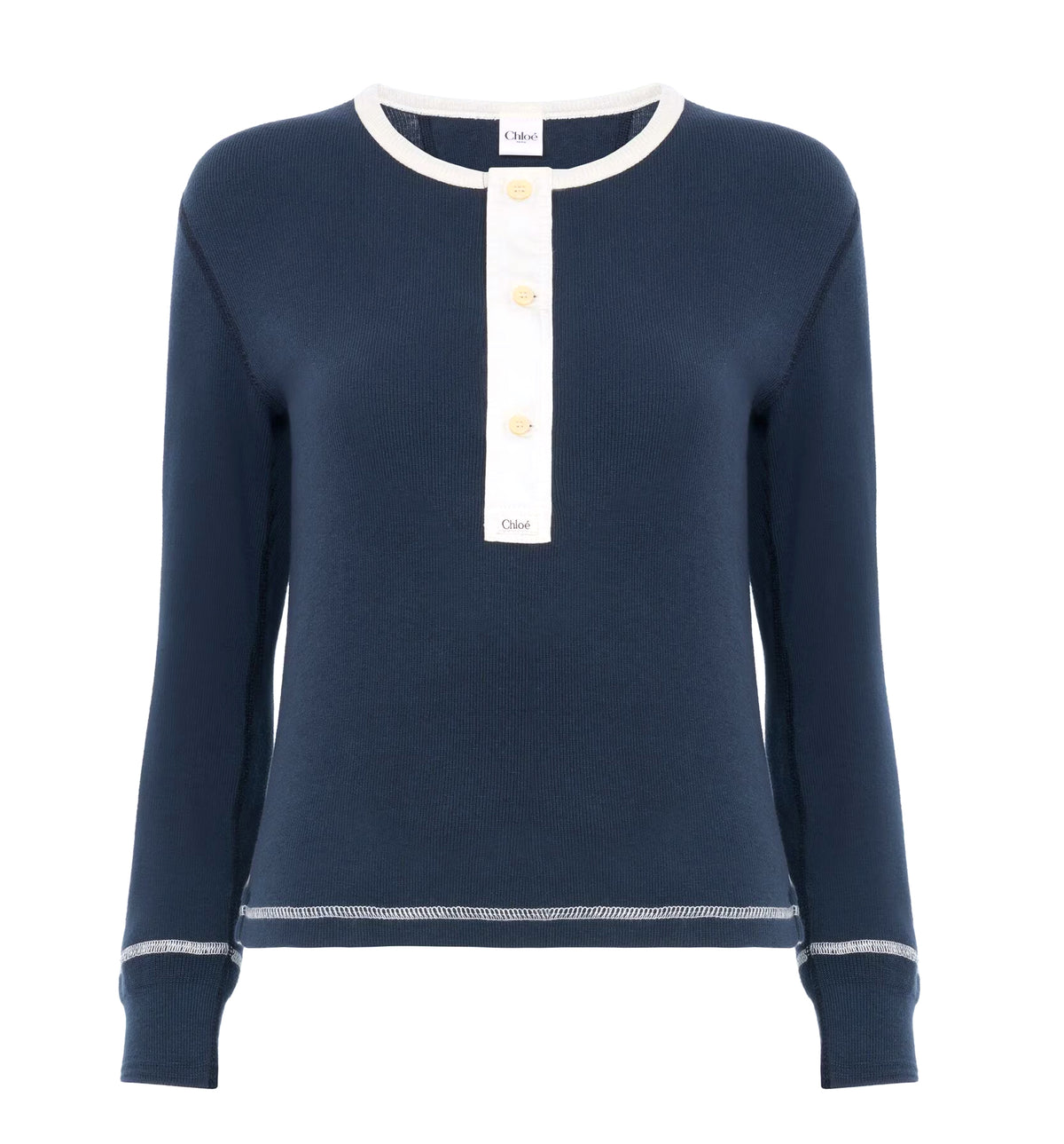 Fitted Henley shirt in cotton jersey