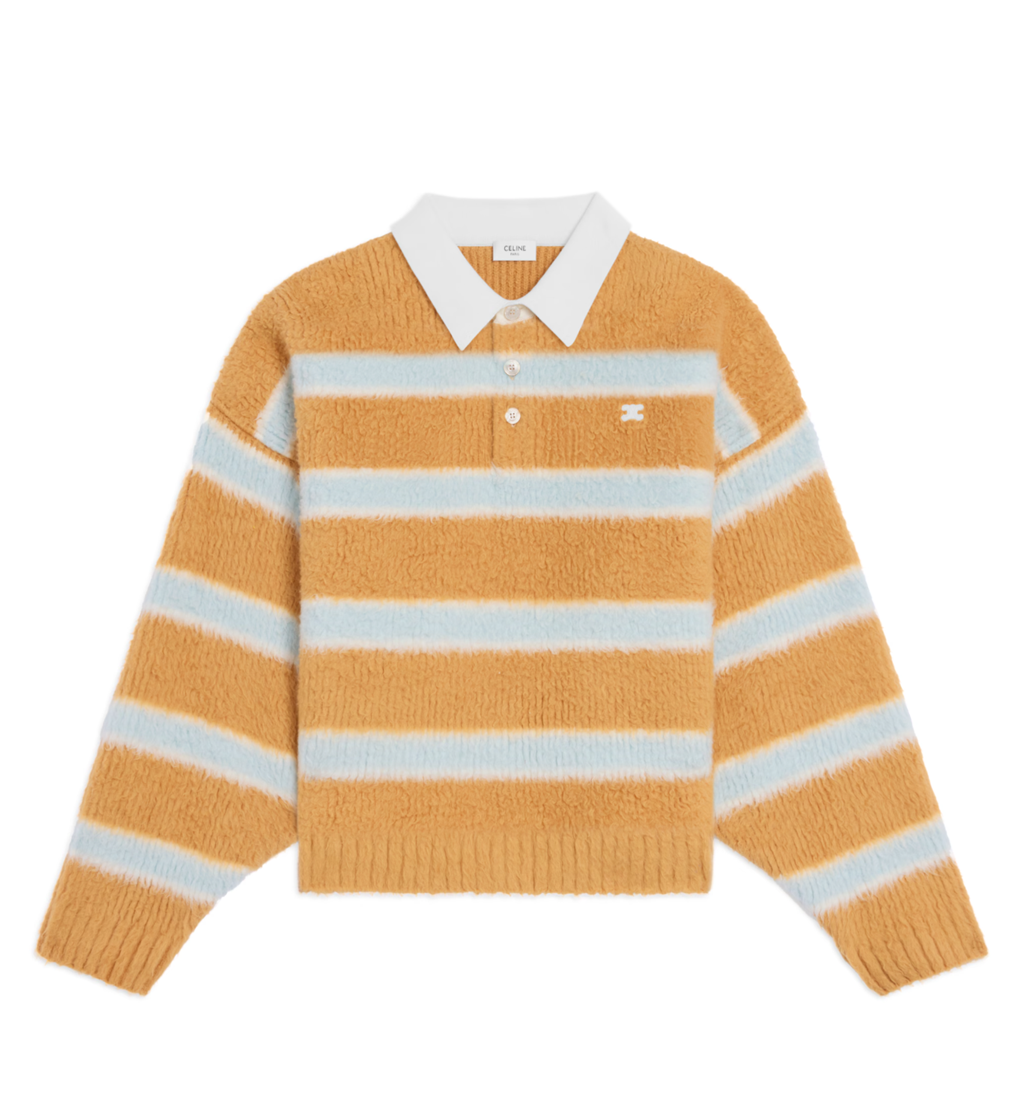 Polo Sweater in Brushed Striped Cotton
