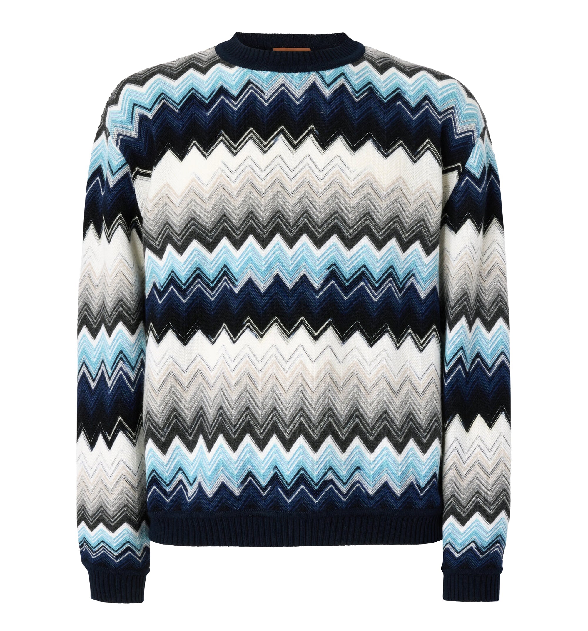 Crew Neck Sweater With Flame Zigzag Pattern