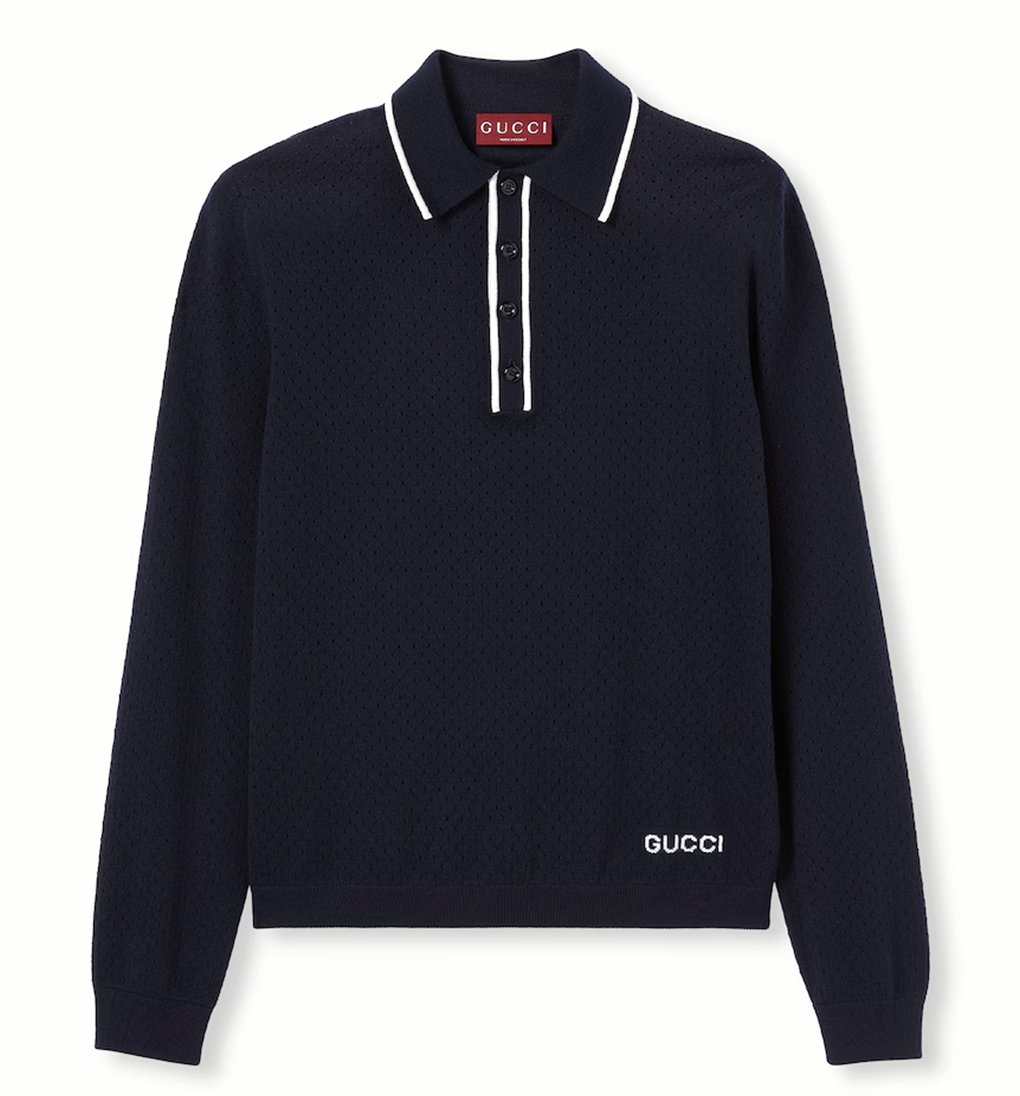 Fine Wool Knit Polo Shirt with Intarsi