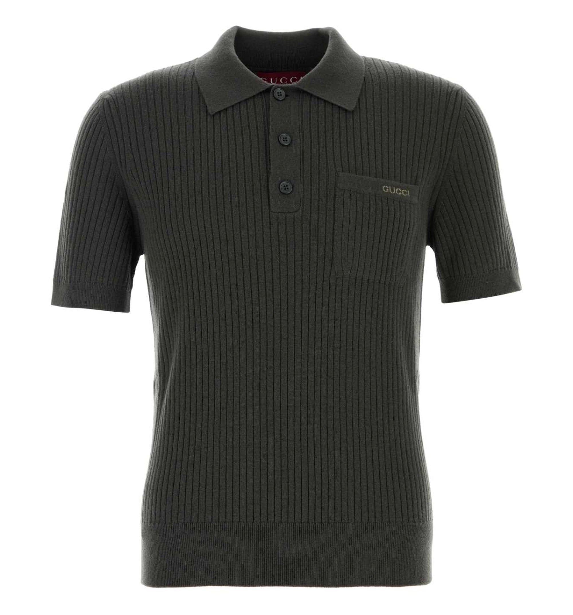 Wool Cashmere Rib-Knit Polo Shirt