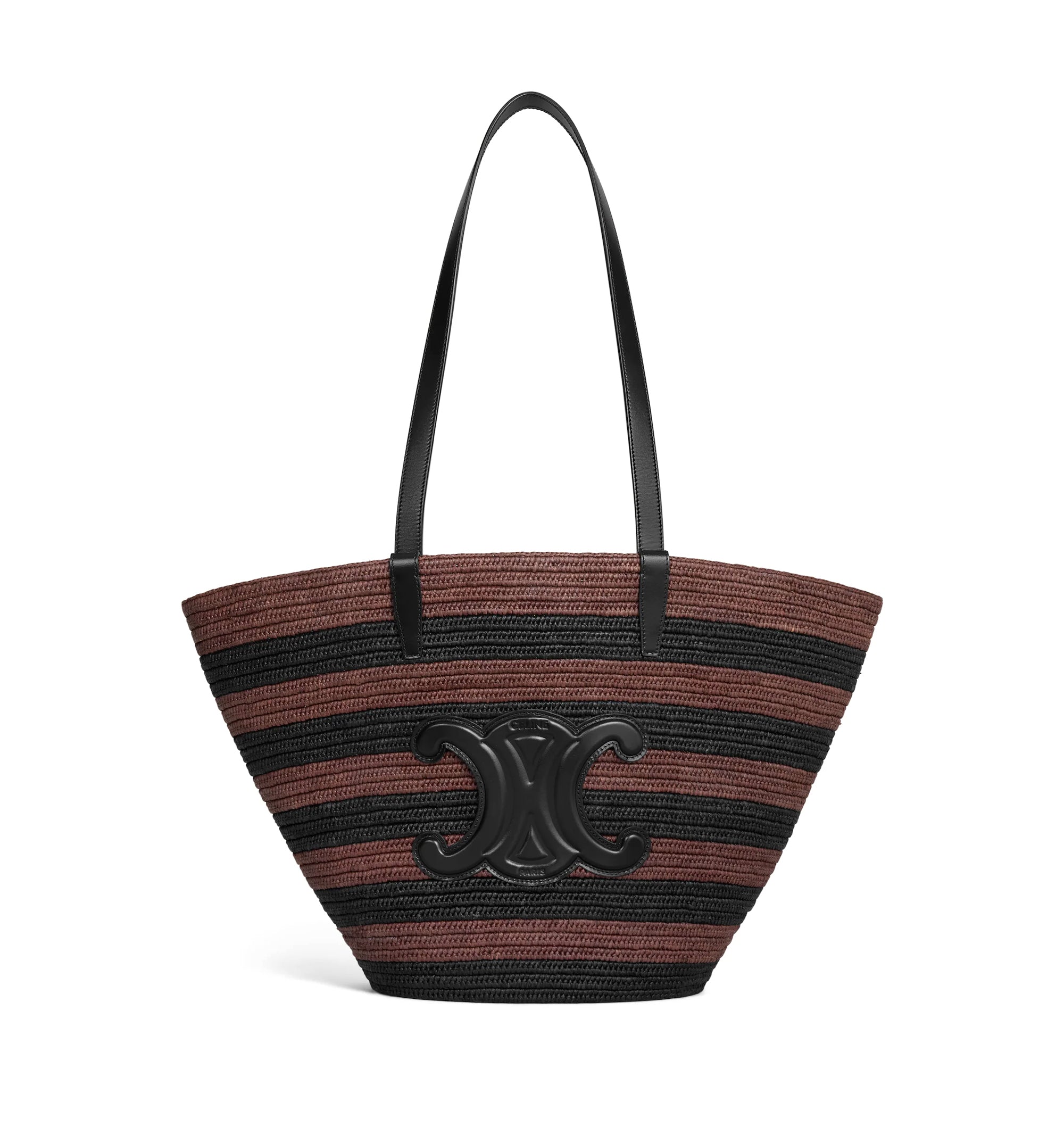 Couffin Celine Classic Panier in Striped Raffia and Calfskin