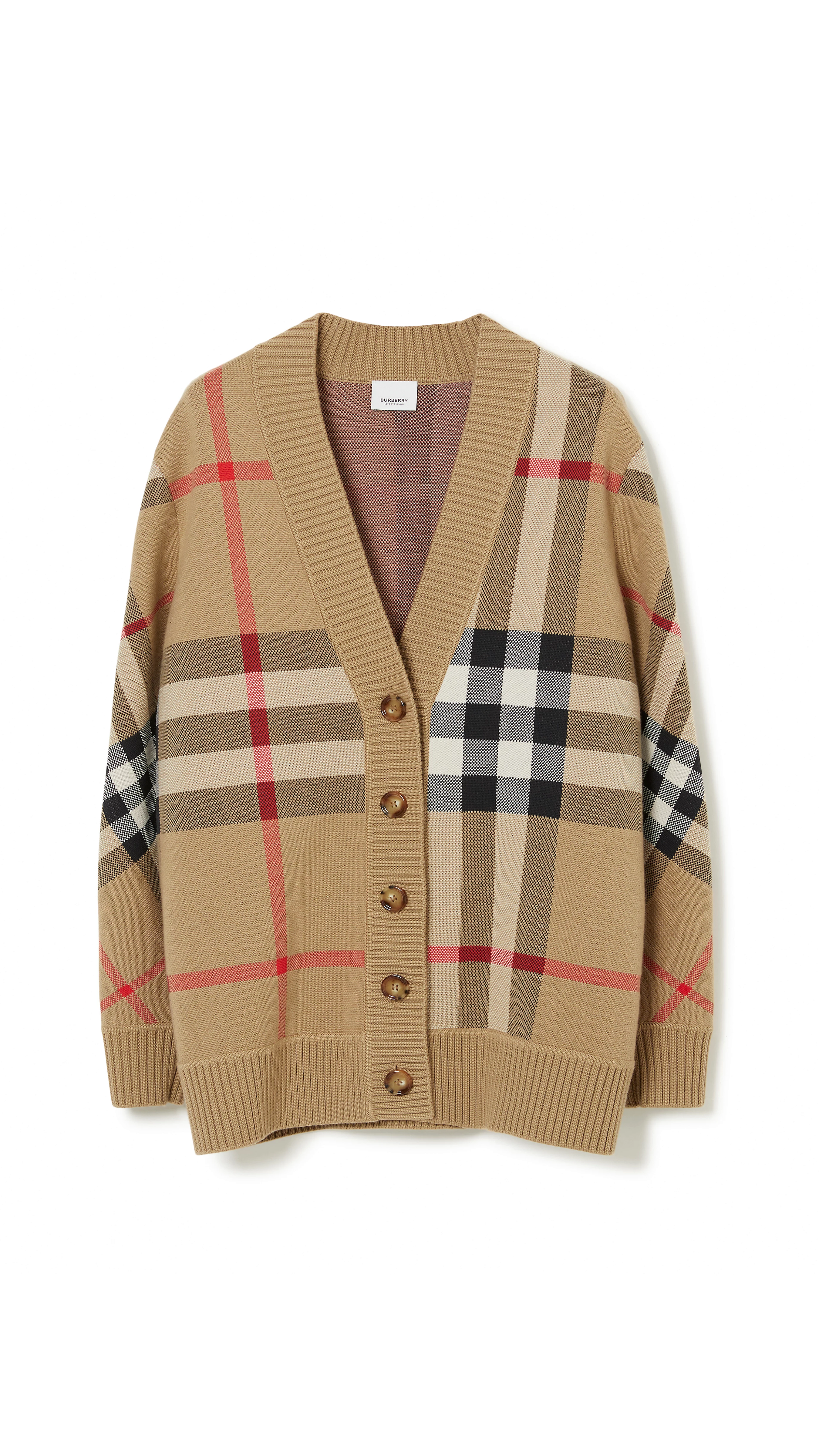 Check Wool Blend Cardigan - Archive Beige