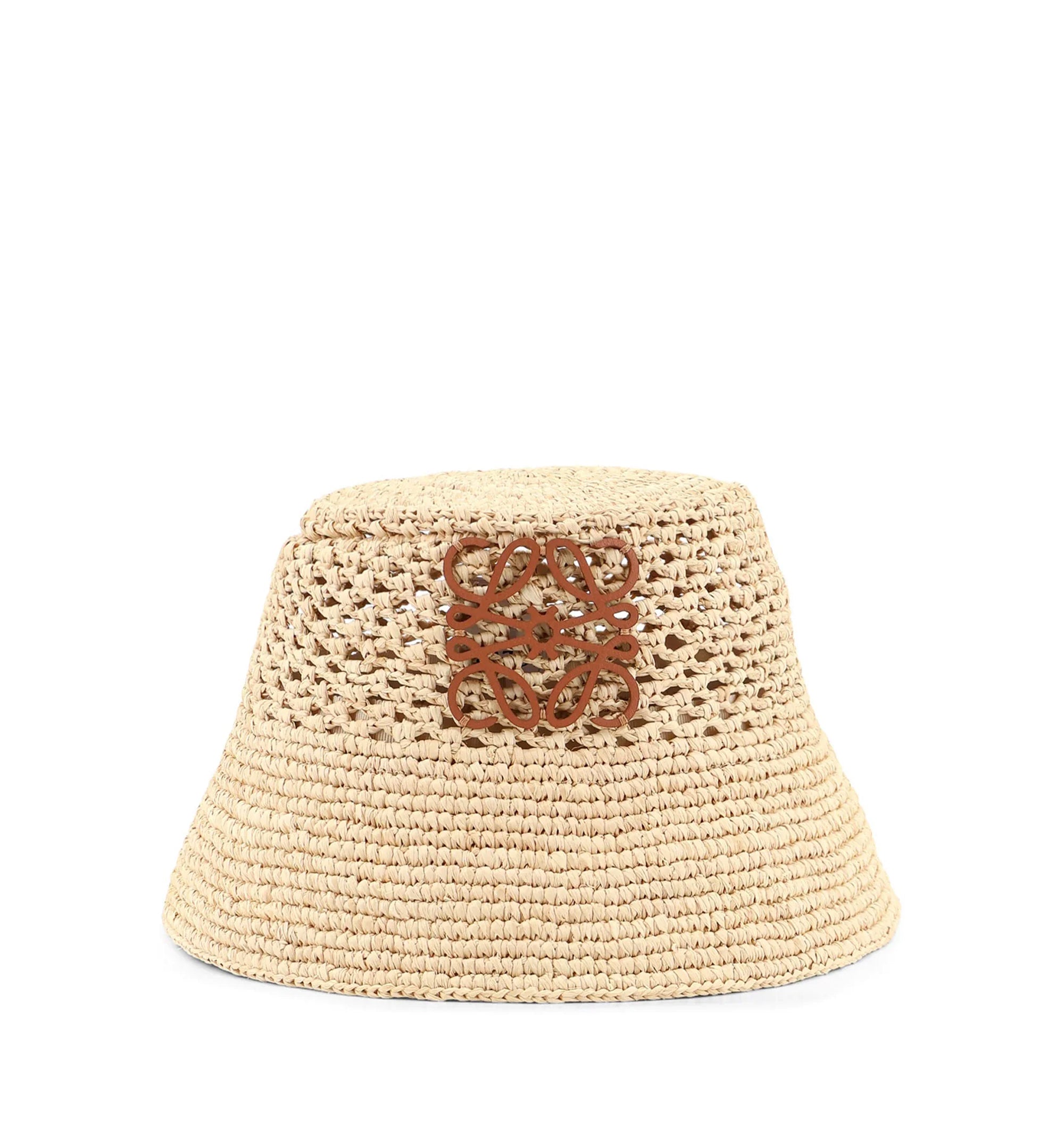 Anagram Bucket Hat In Raffia And Calfskin