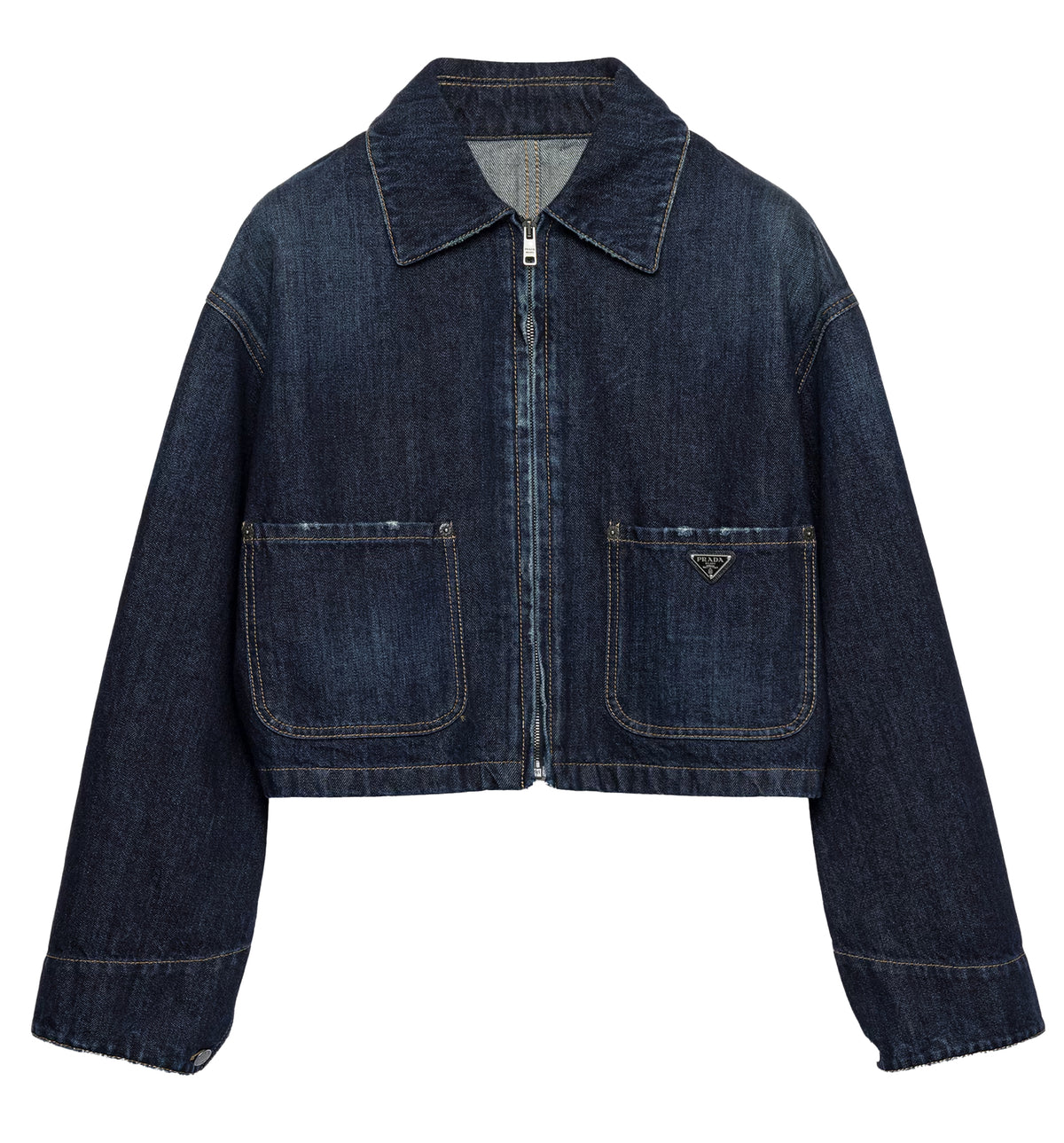 Cropped denim blouson jacket