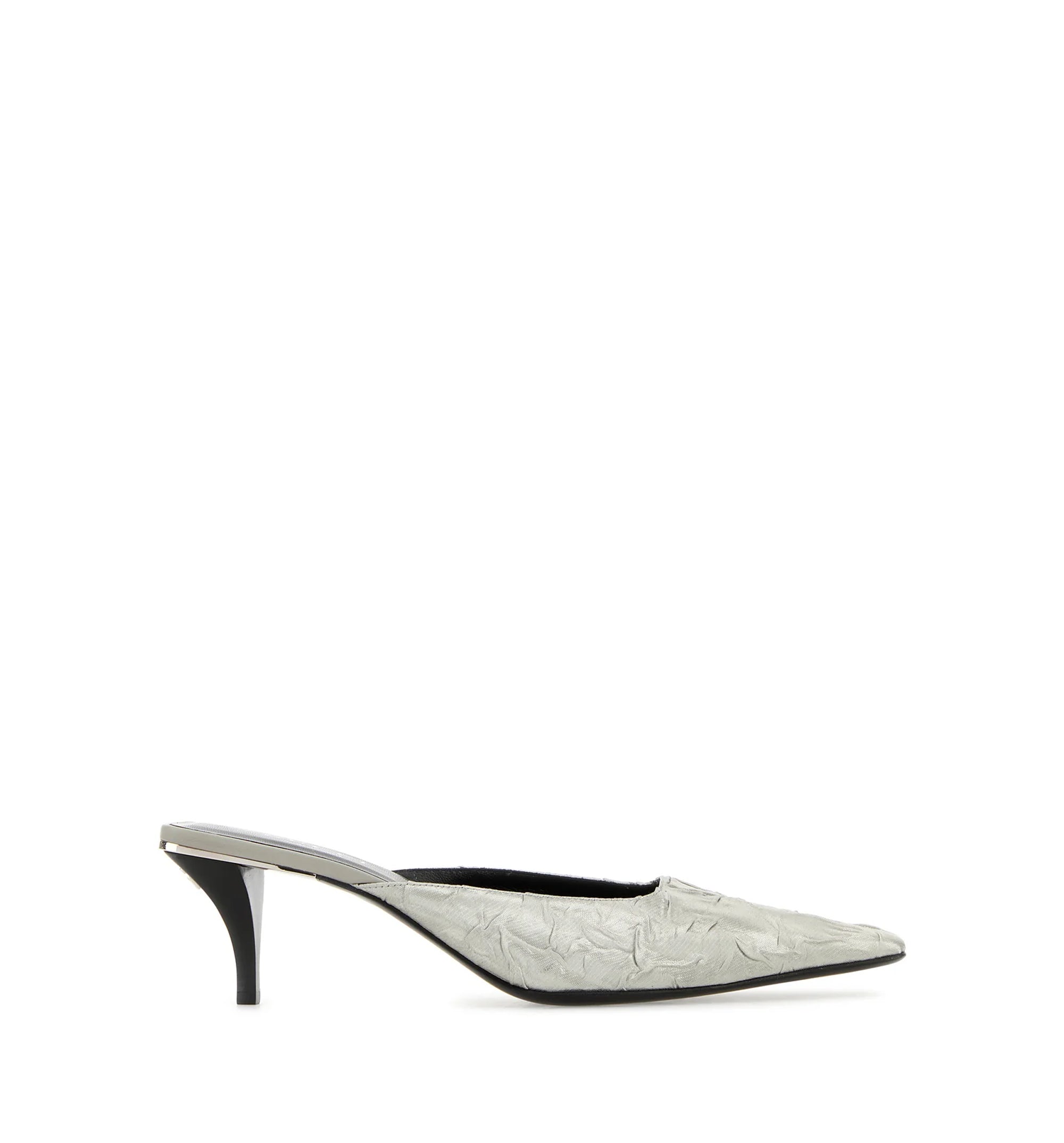 Mule In Metallic Silver Fabric