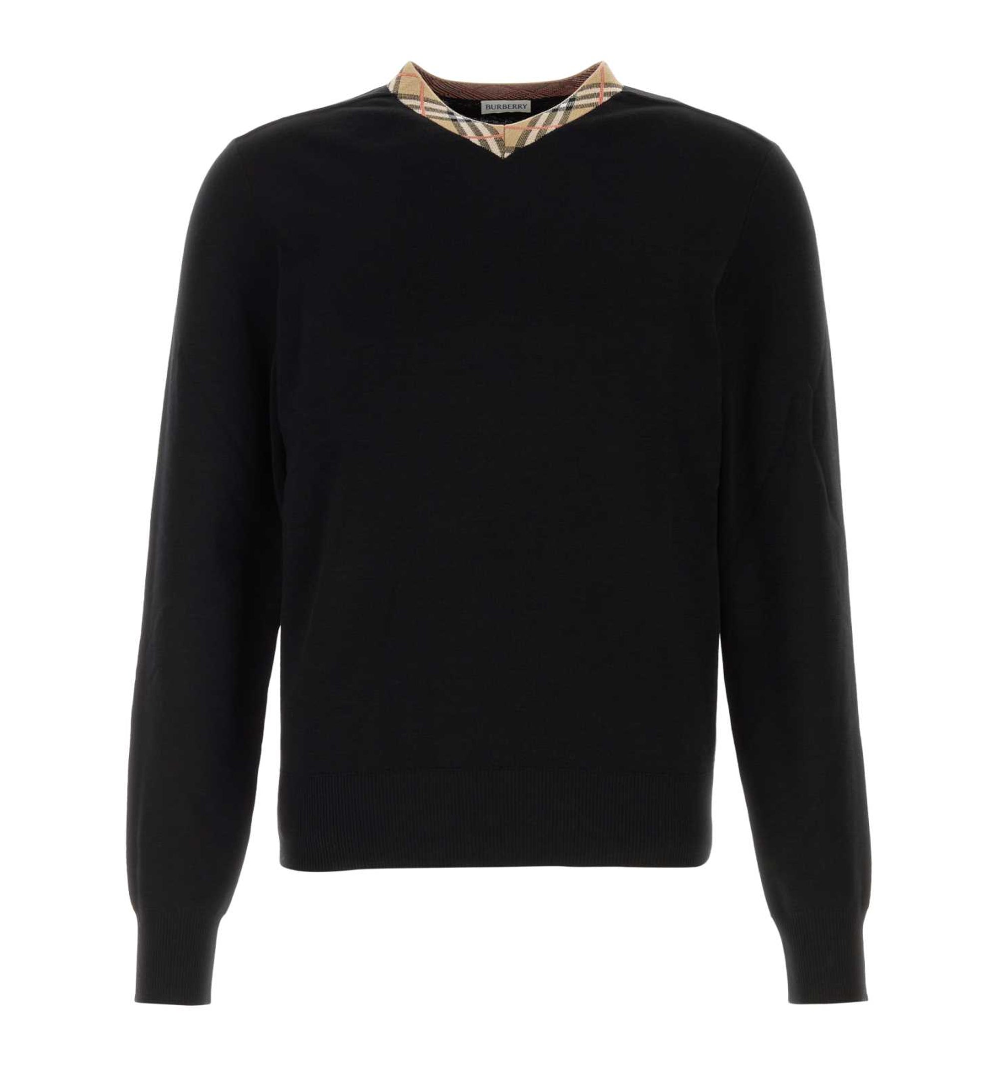Check Trim Wool Sweater