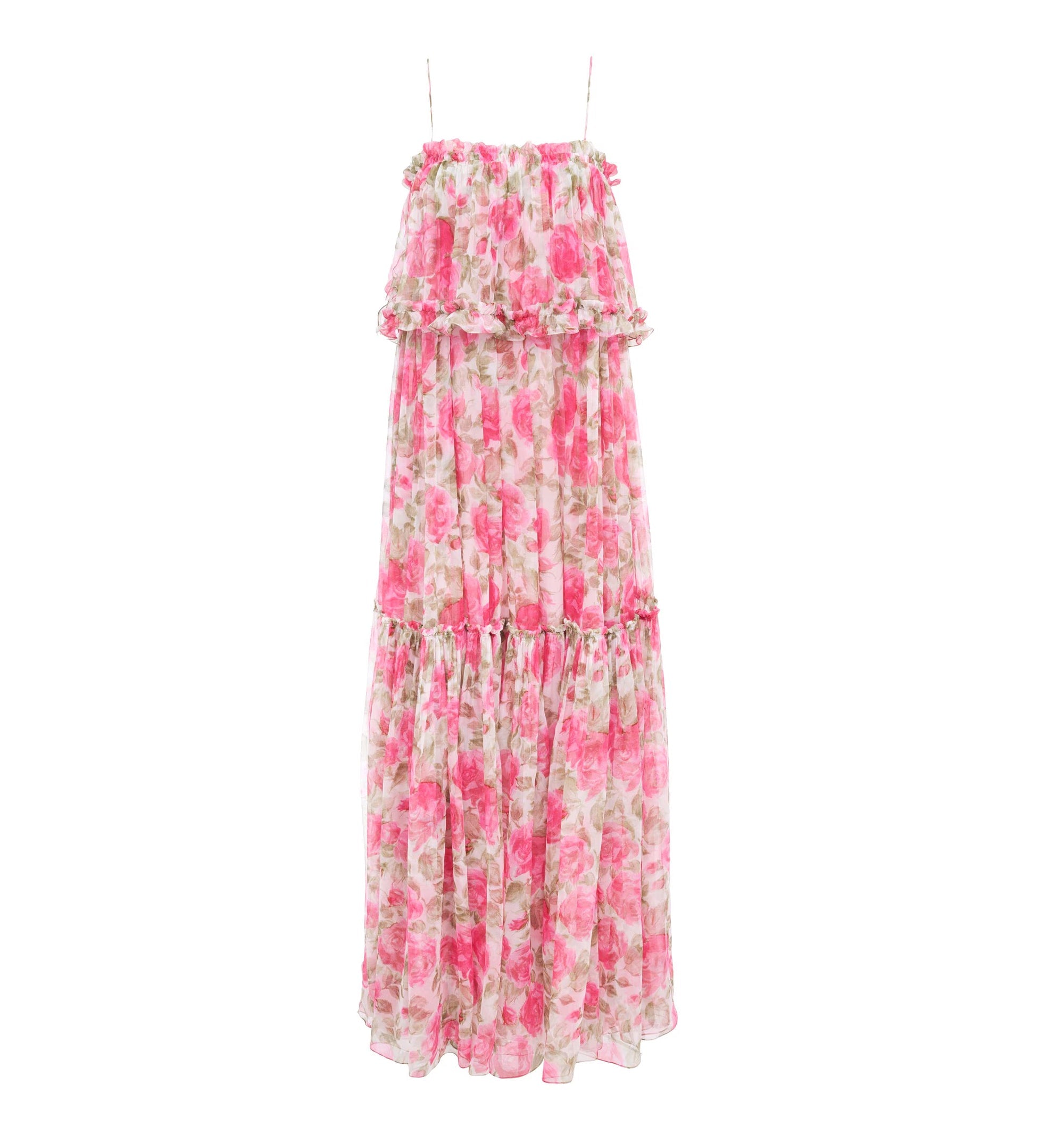 Thin-strap long dress in silk mousseline