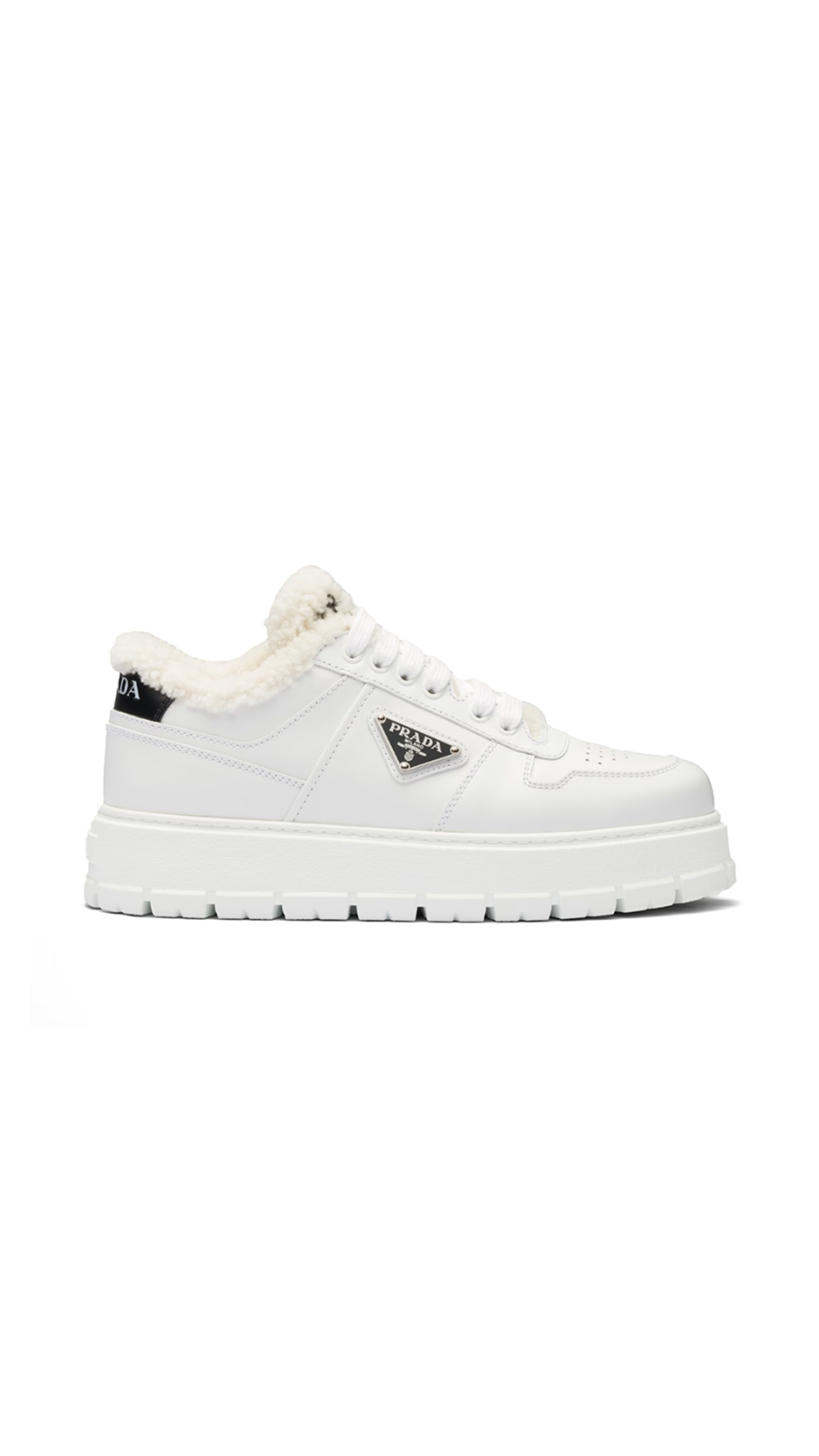 Leather and Shearling Sneakers - White