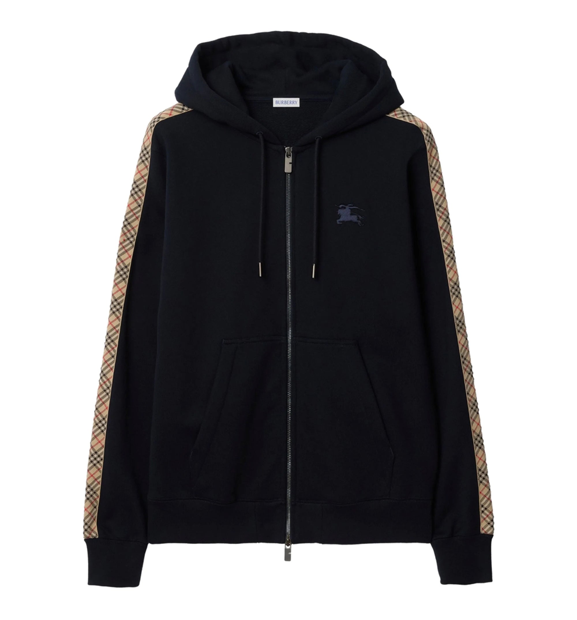 Check Trim Cotton Zip Hoodie
