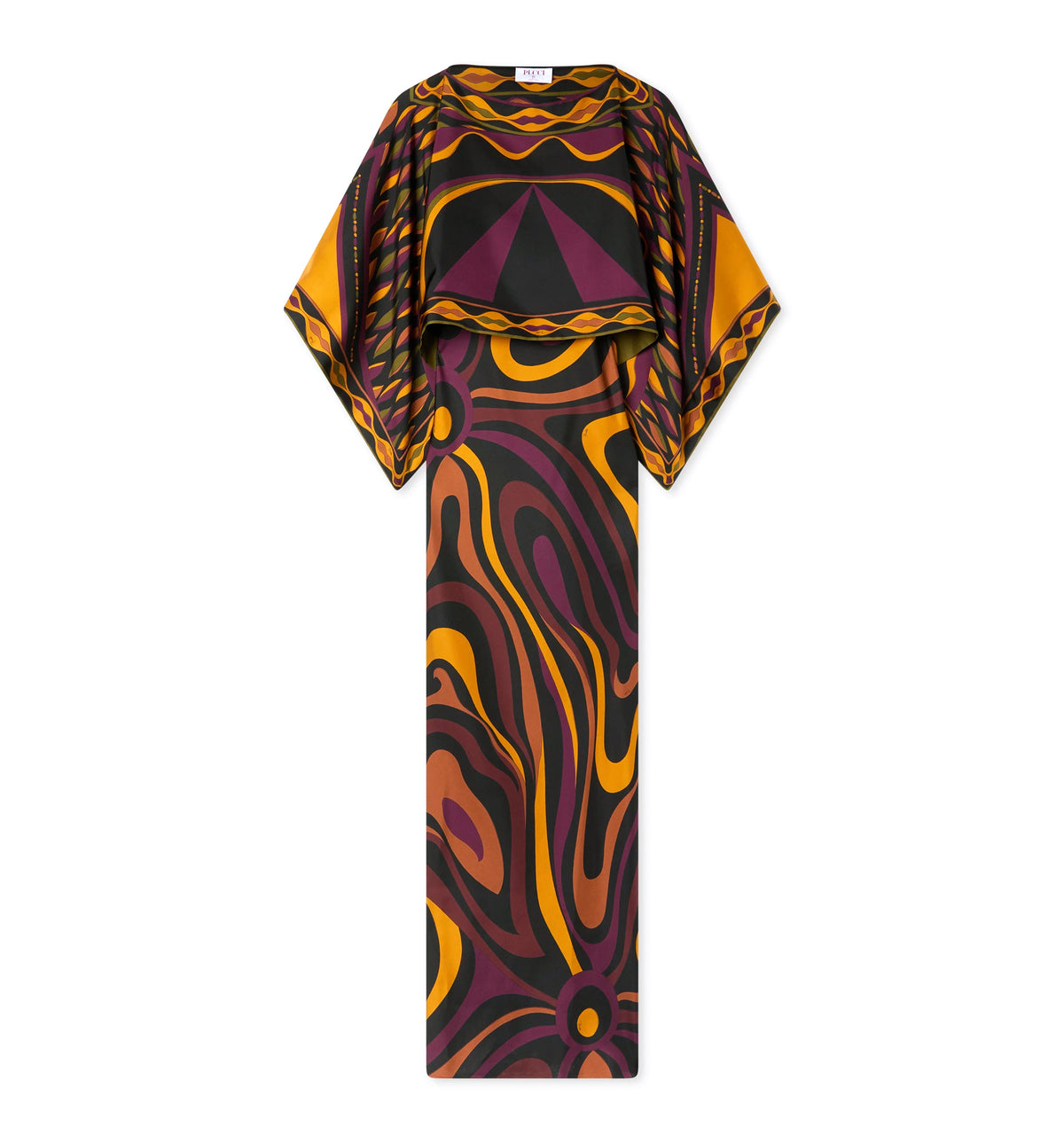Marmo Print Silk Dress with Cape