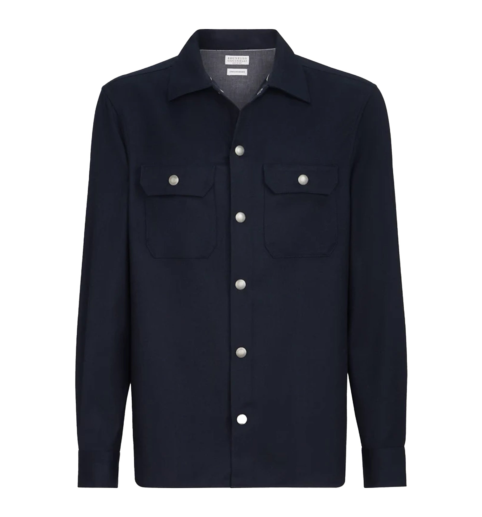 Virgin wool flannel overshirt with spread collar and chest pockets