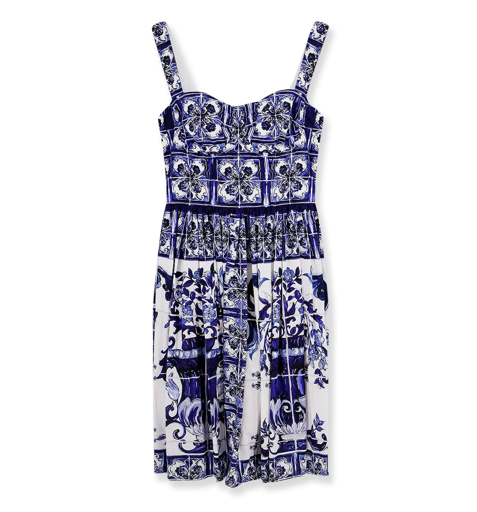 Bustier Midi Dress In Majolica-Print Poplin