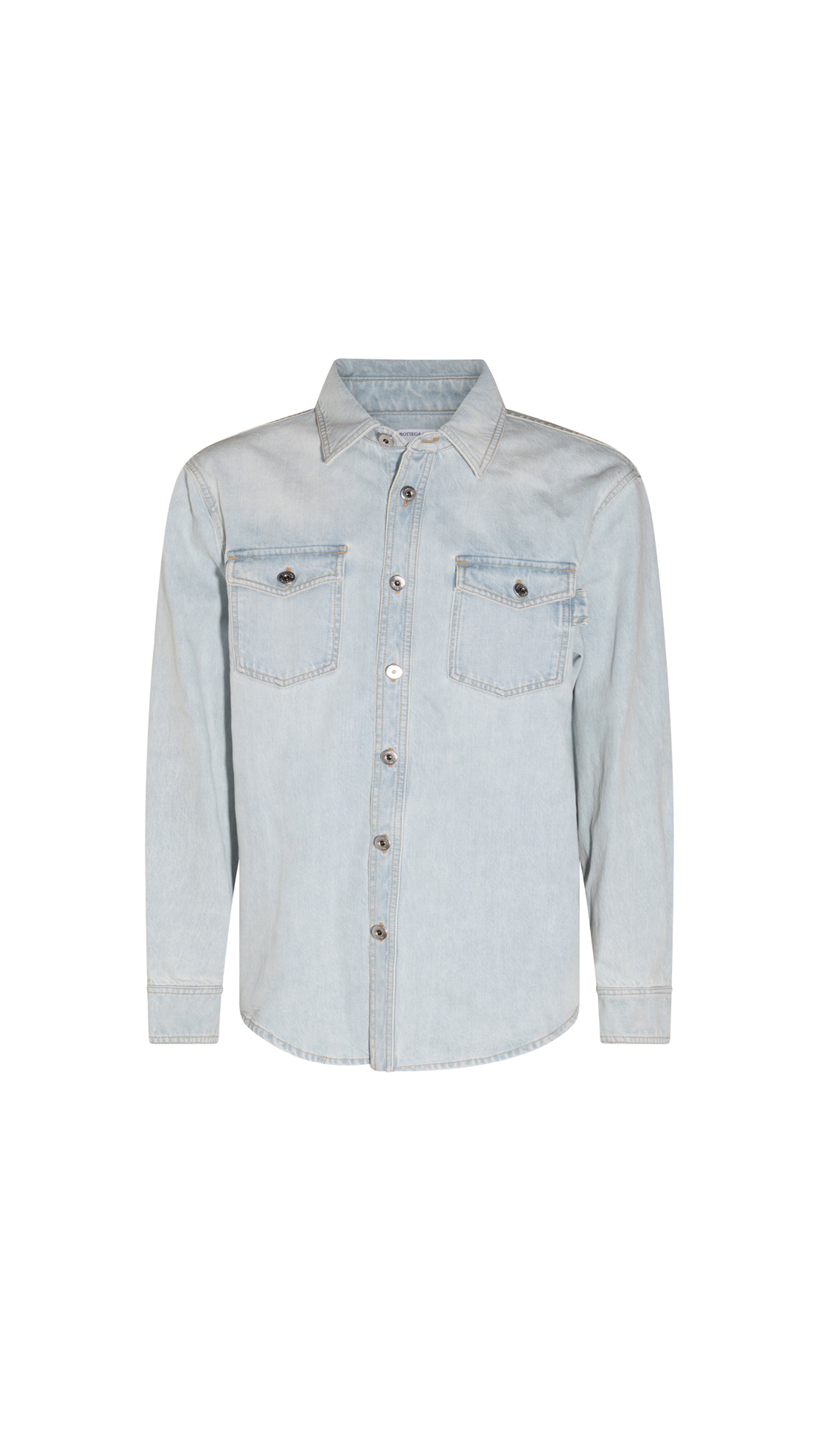 Extra Bleached Denim Overshirt - Light Blue