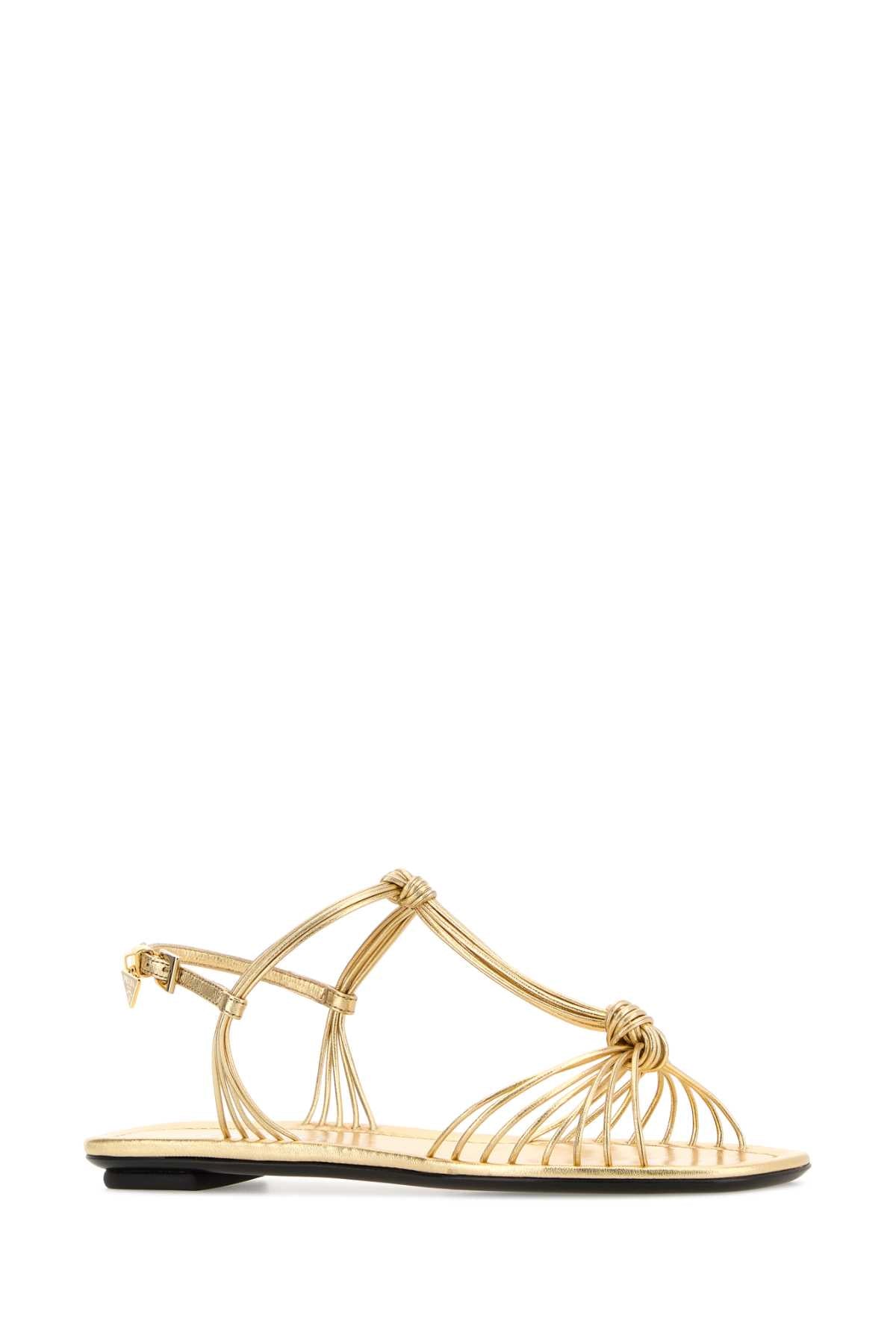 Gold Leather Flat Sandals