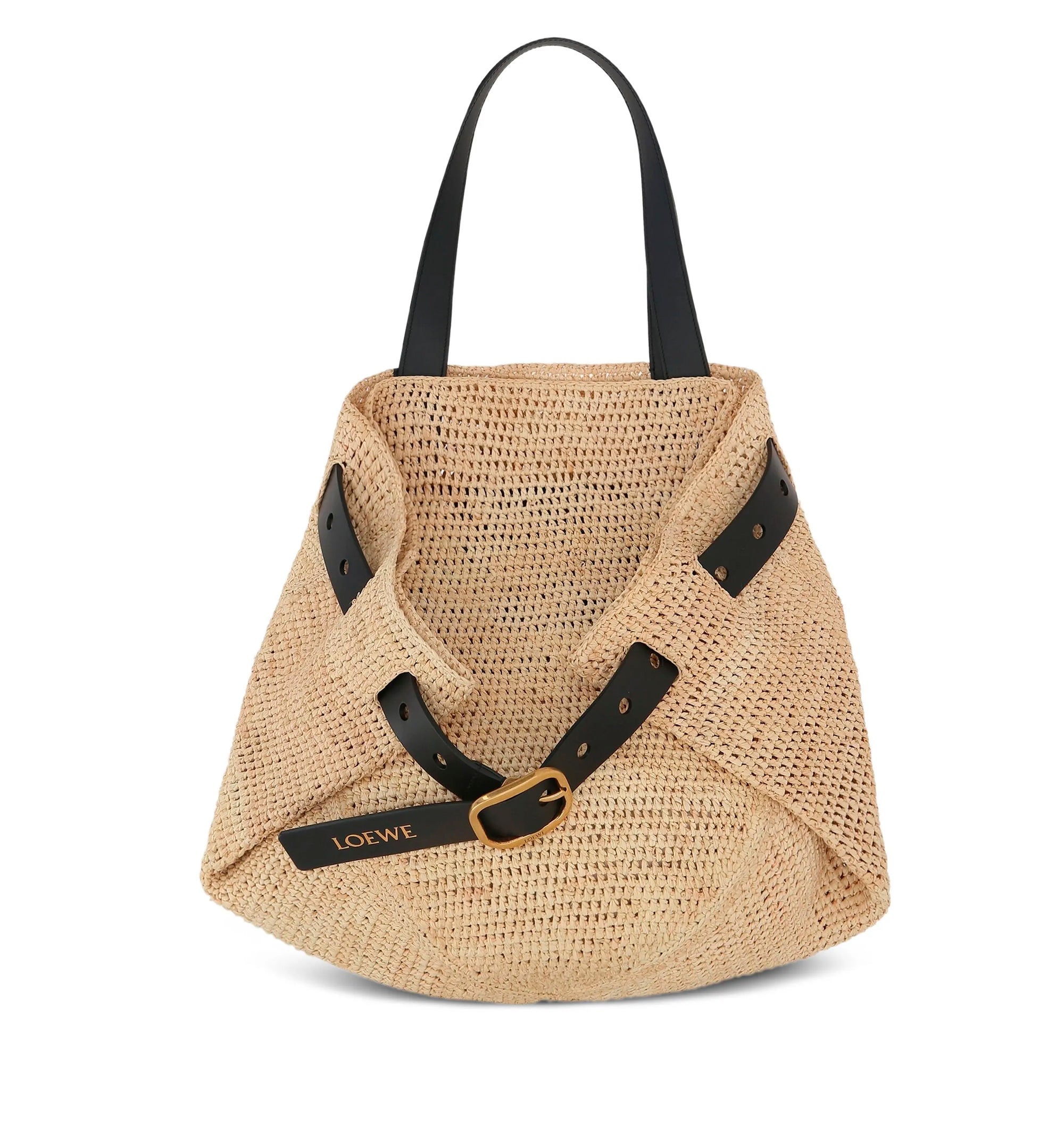 Medium Punch Hole raffia shoulder bag