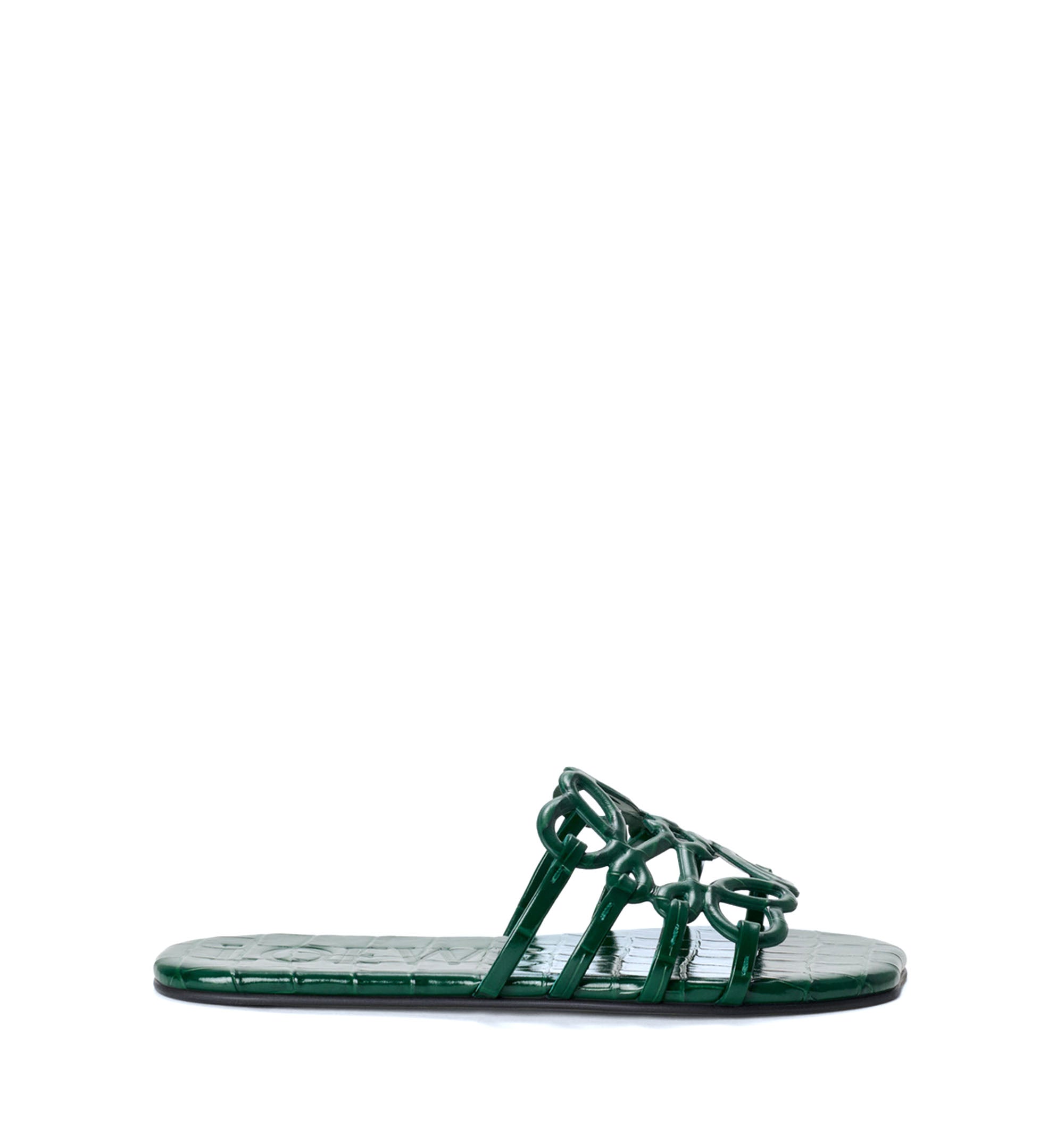 Petal Anagram slide in croc-embossed calfskin