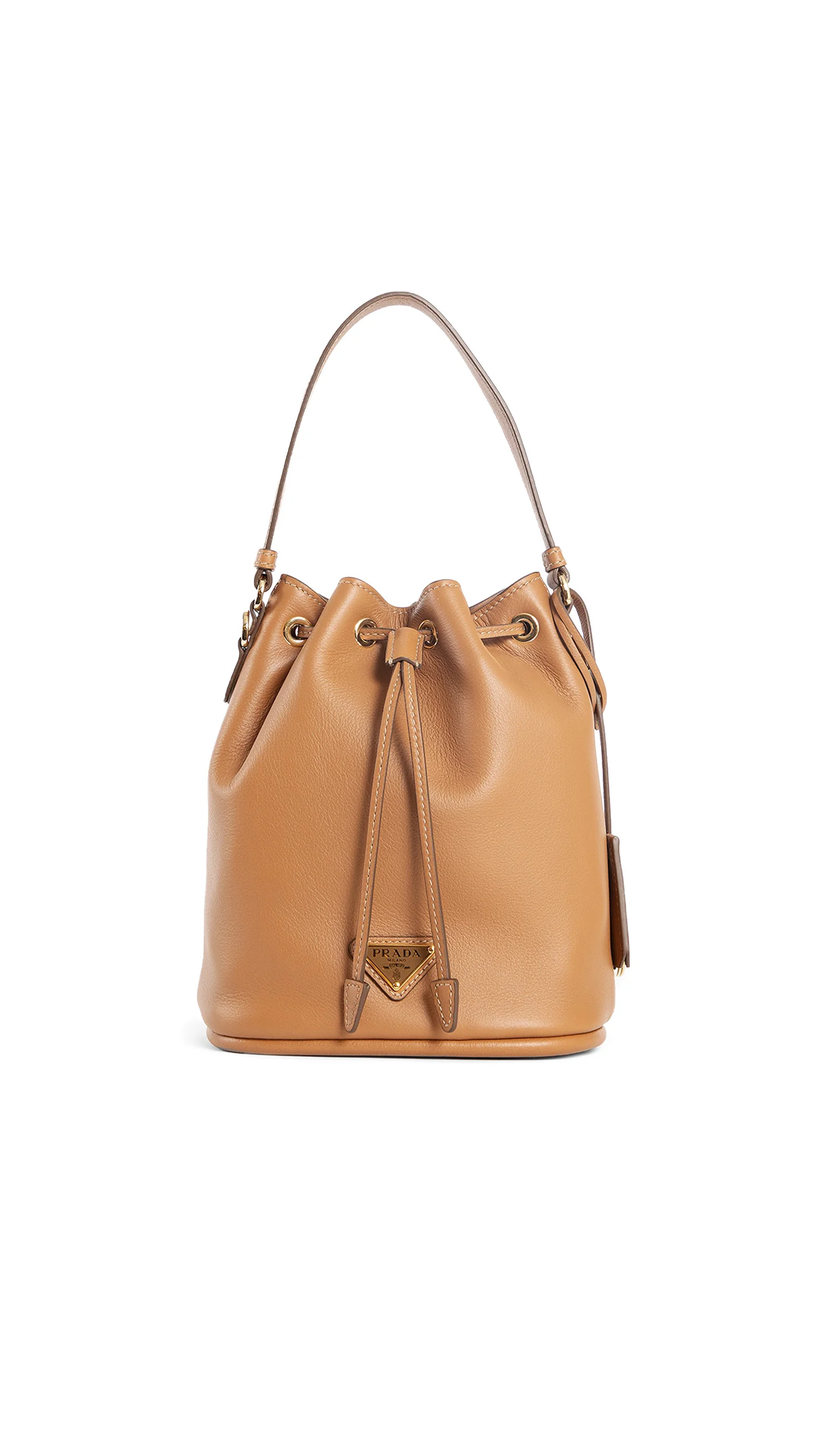 Smooth Leather Bucket Bag - Caramel